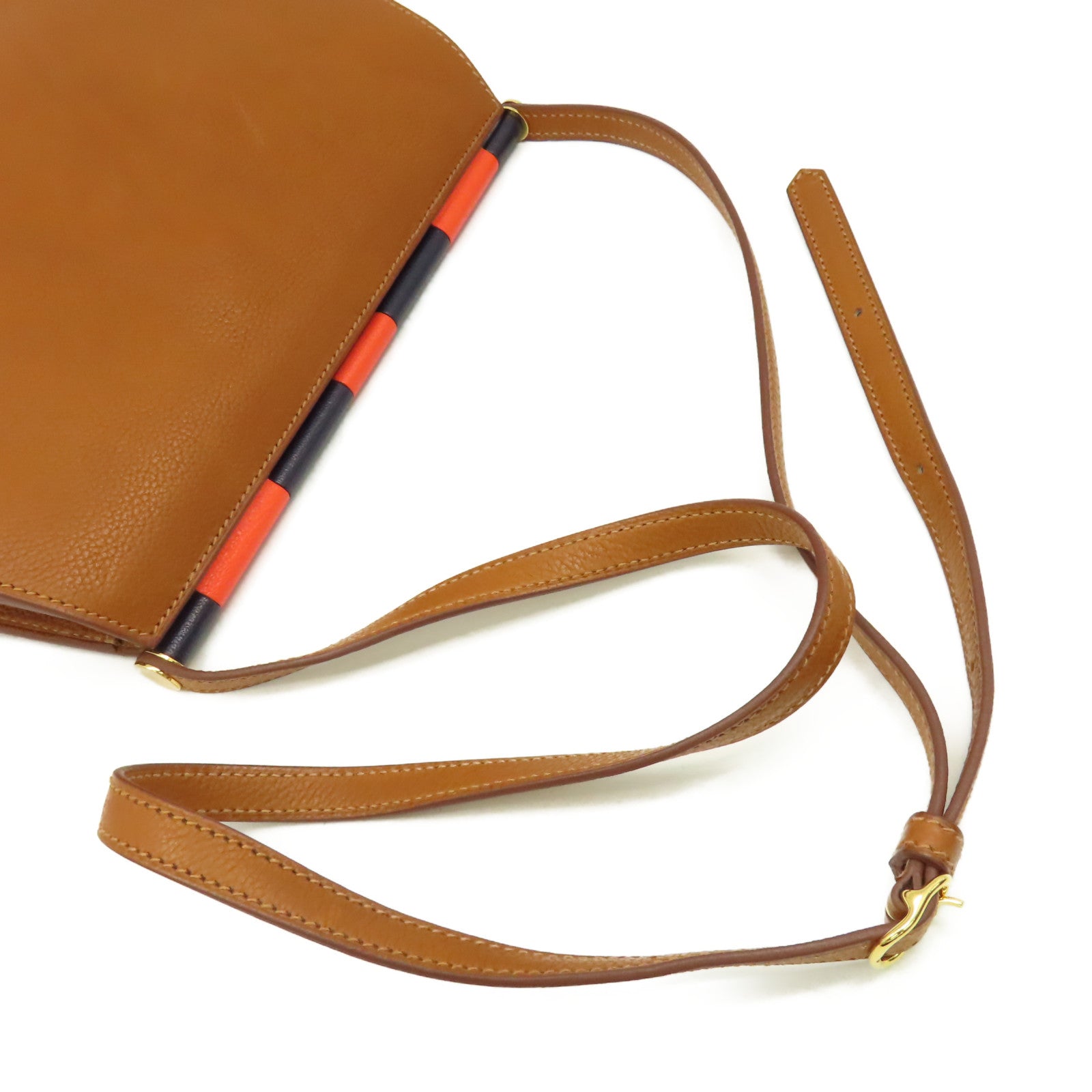 HERMES Clemence皮革Sac Saut Shoulder Bag金扣肩背袋經典駝色