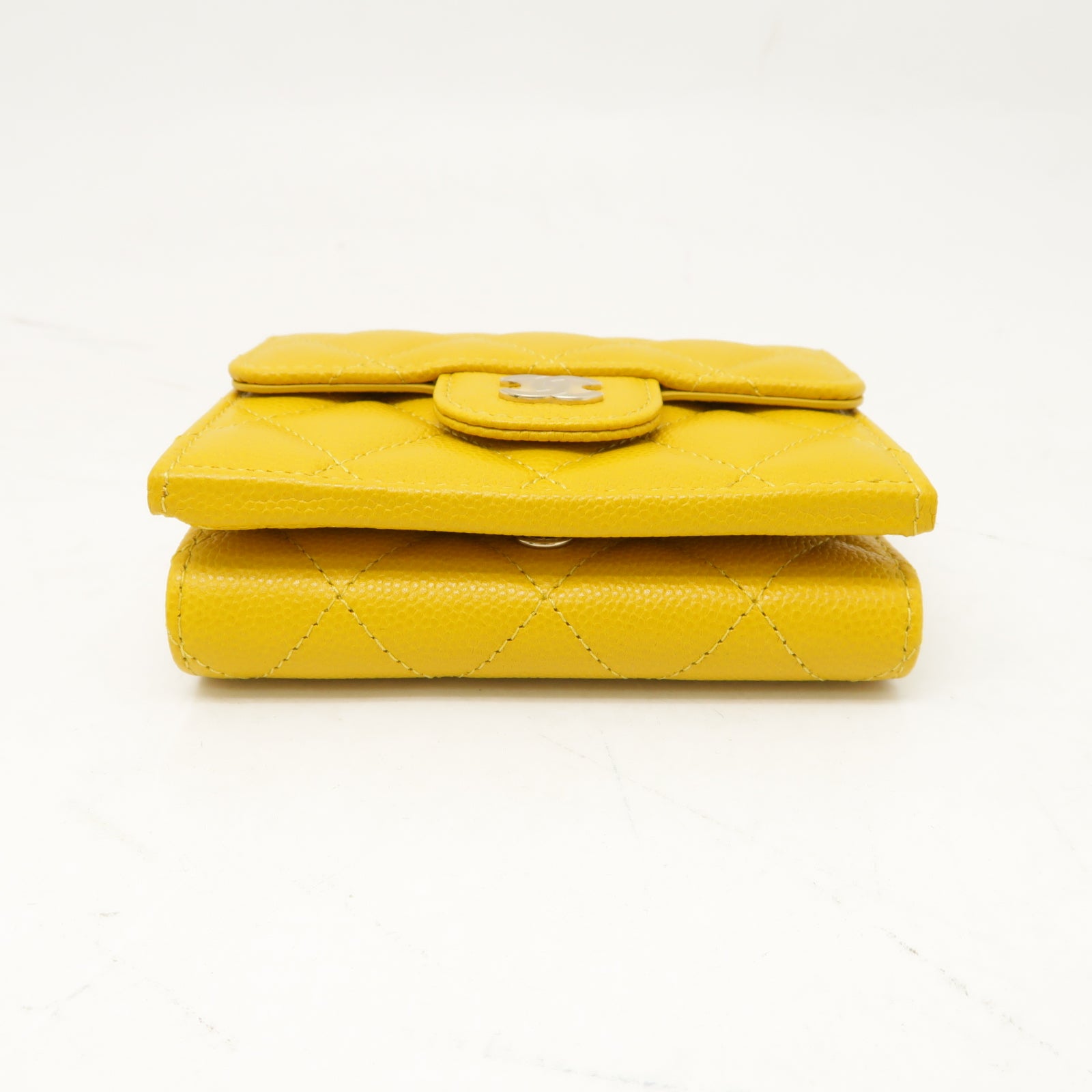 CHANEL 菱格Caviar皮革Wallet金扣錢包黃色