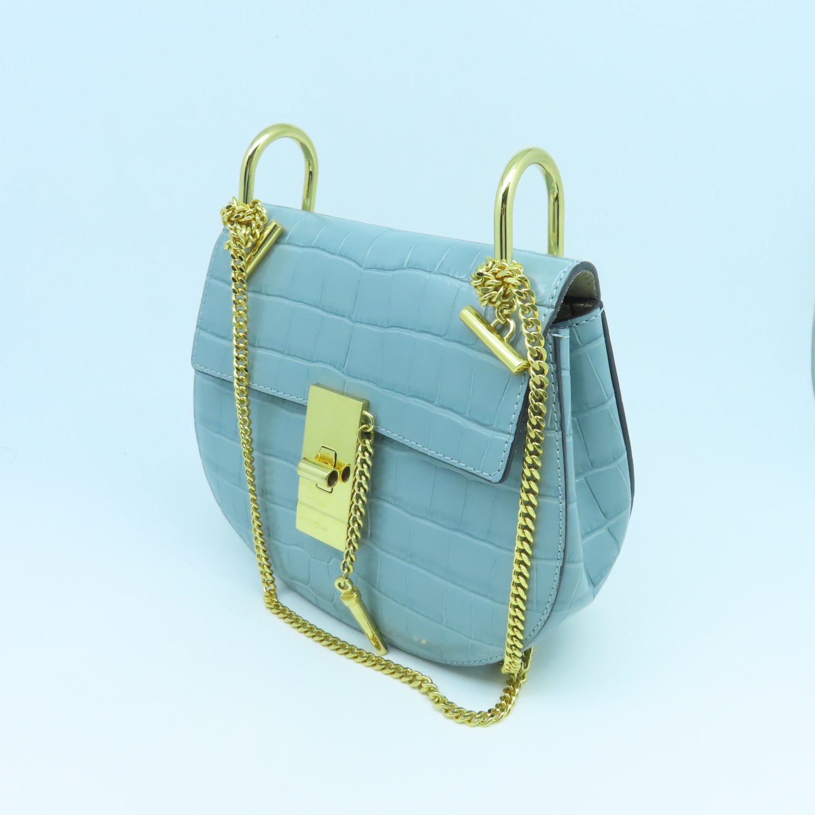 Chloe Leather Drew Bag Gold Buckle Chain Shoulder Bag Green