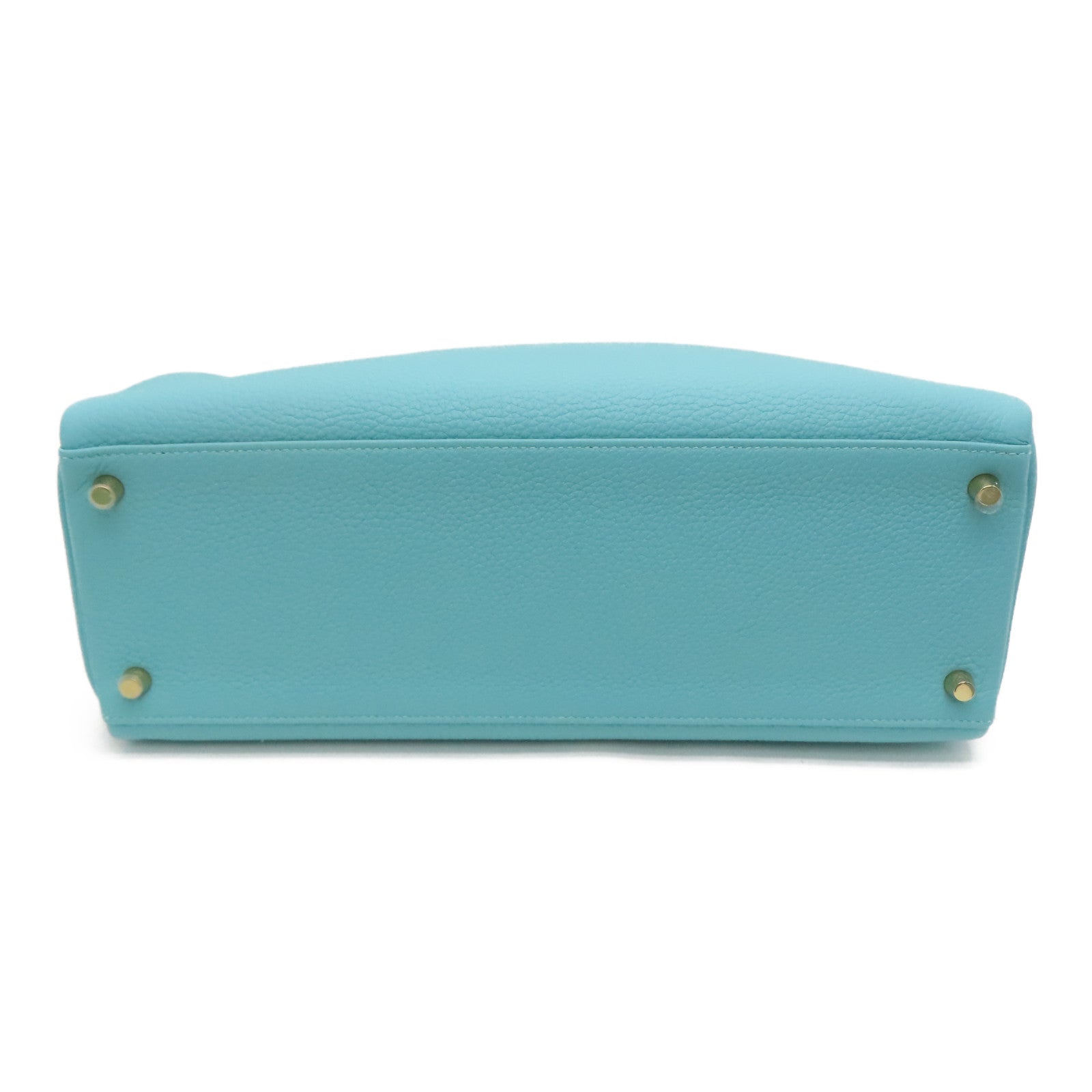 HERMES Clemence皮革Kelly 35金扣手挽肩背两用袋Blue Atoll/蓝色