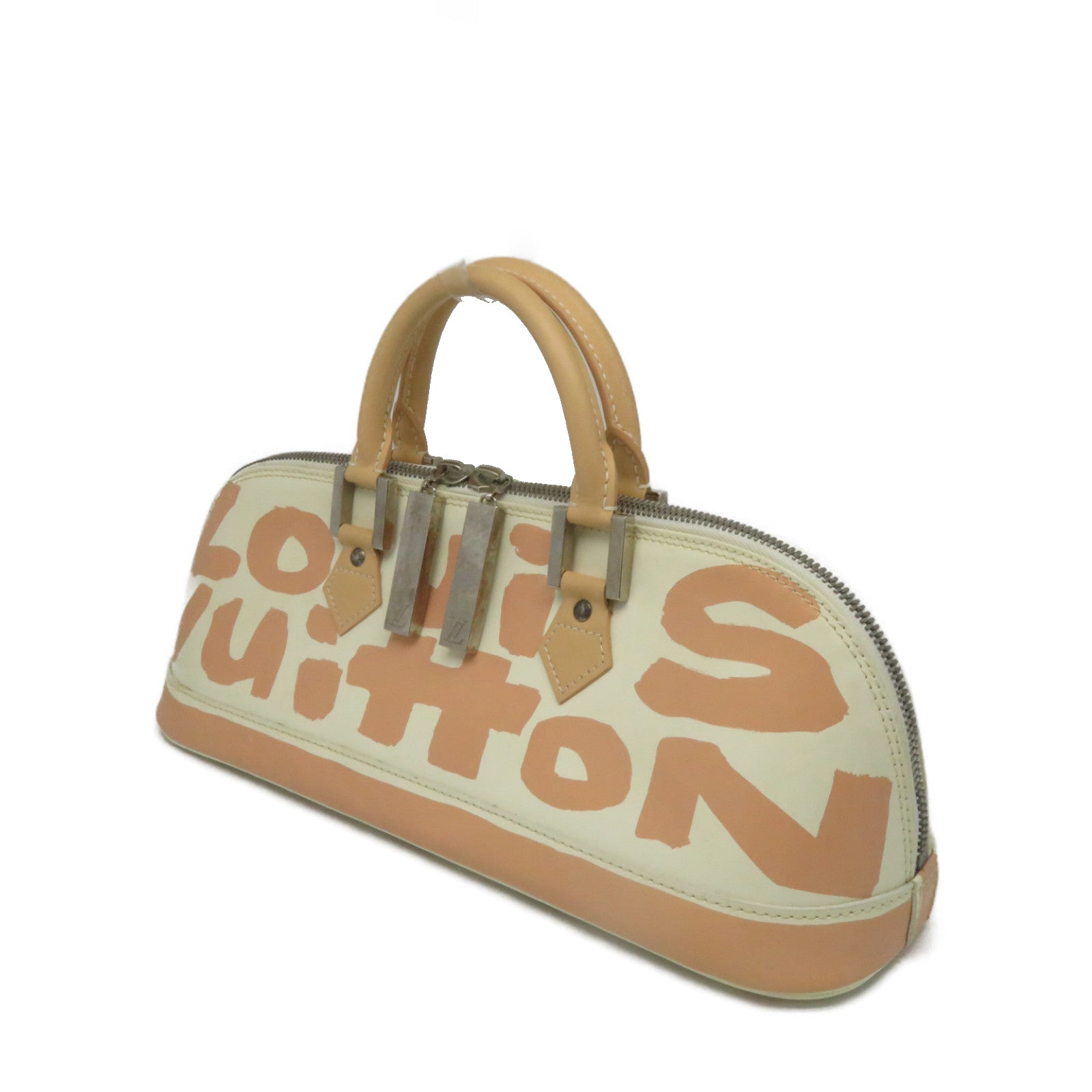 LOUIS VUITTON Monogram Graffity Handbag银扣手挽袋米色