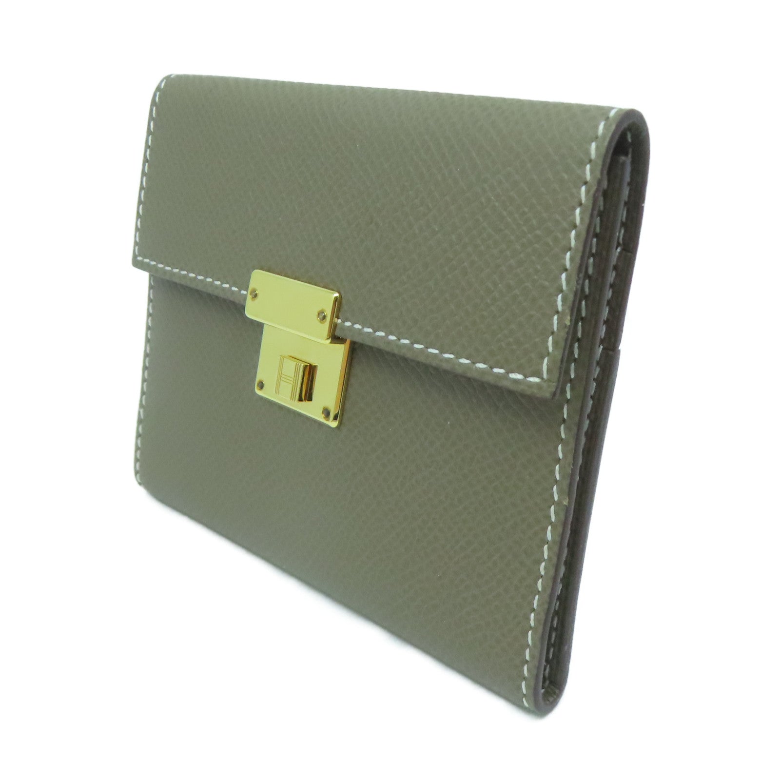 HERMES Epsom皮革Clic金扣卡片套啡色