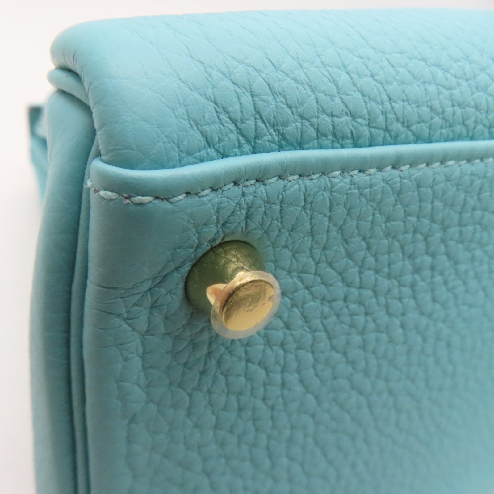 HERMES Clemence皮革Kelly 35金扣手挽肩背两用袋Blue Atoll/蓝色