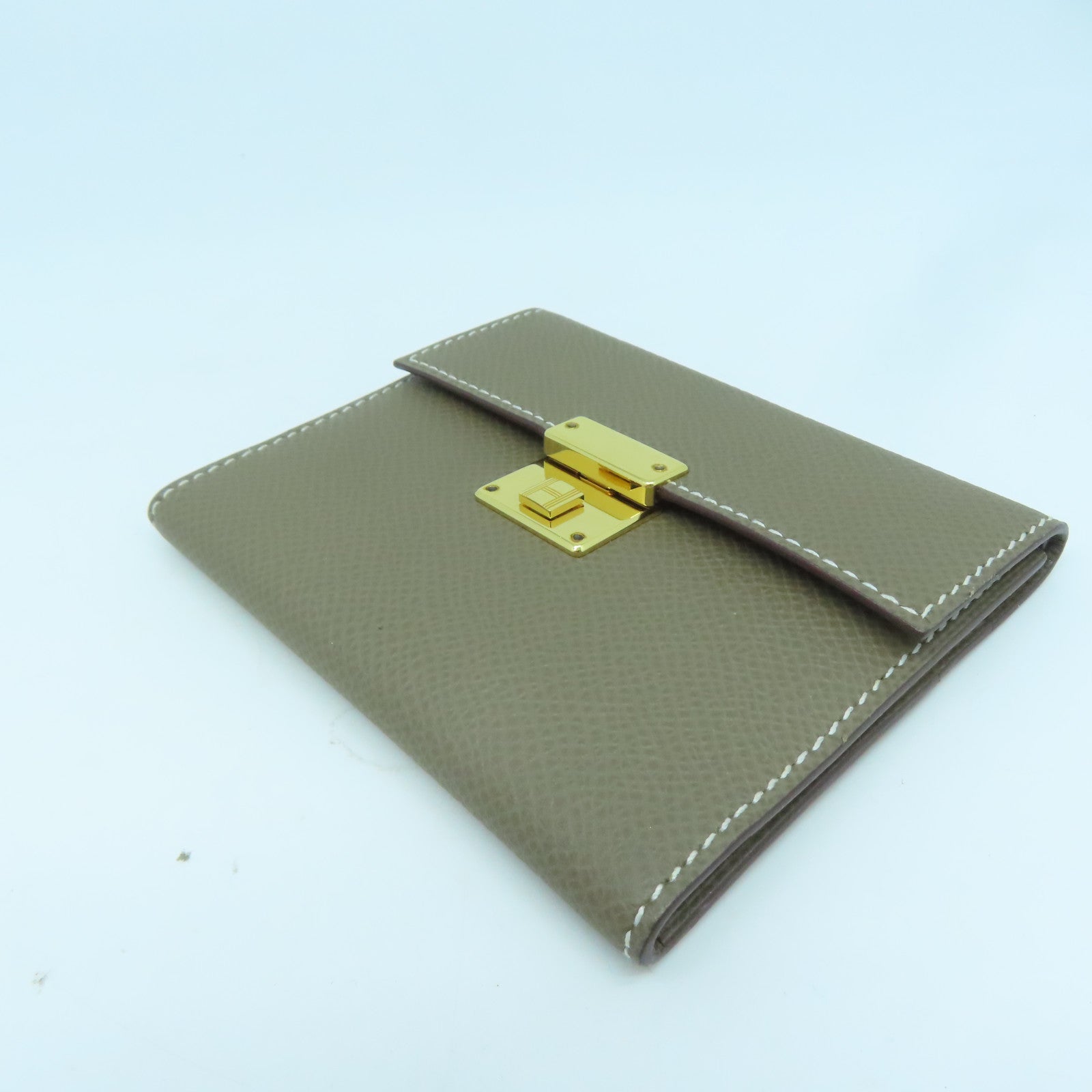 HERMES Epsom皮革Clic金扣卡片套啡色