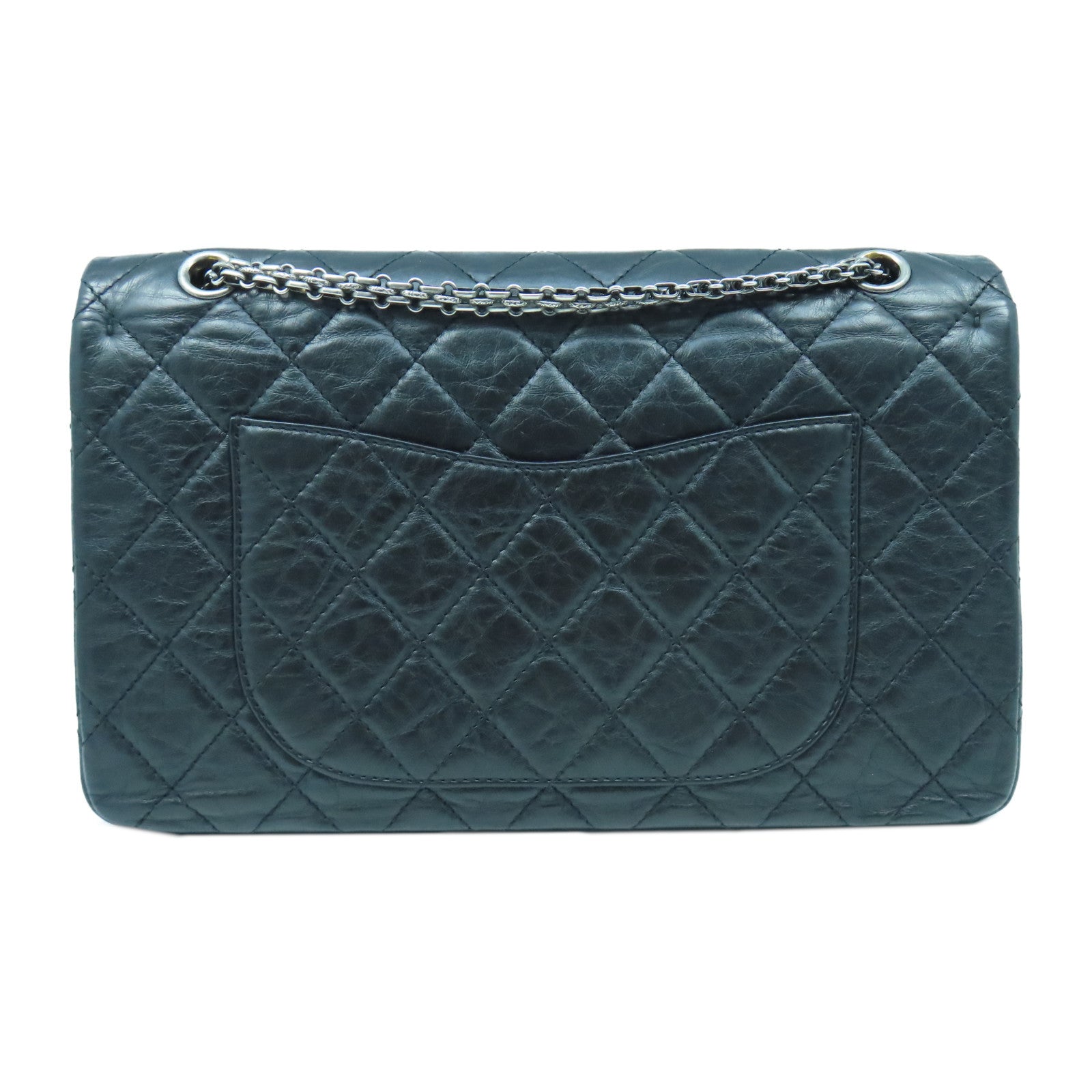 CHANEL 菱格牛皮皮革2.55 Chain Shoulder銀扣鏈帶肩背袋黑色