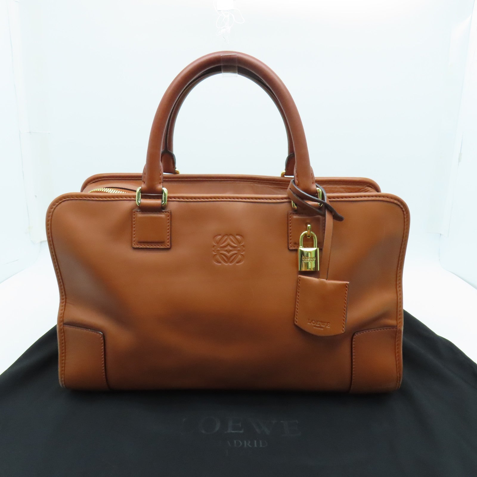 LOEWE cowhide leather Handbag gold buckle handle bag brown