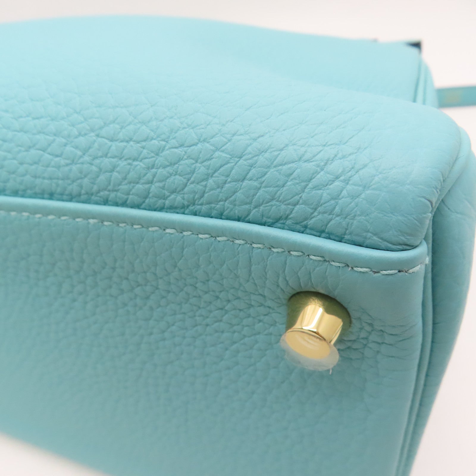 HERMES Clemence皮革Kelly 35金扣手挽肩背两用袋Blue Atoll/蓝色