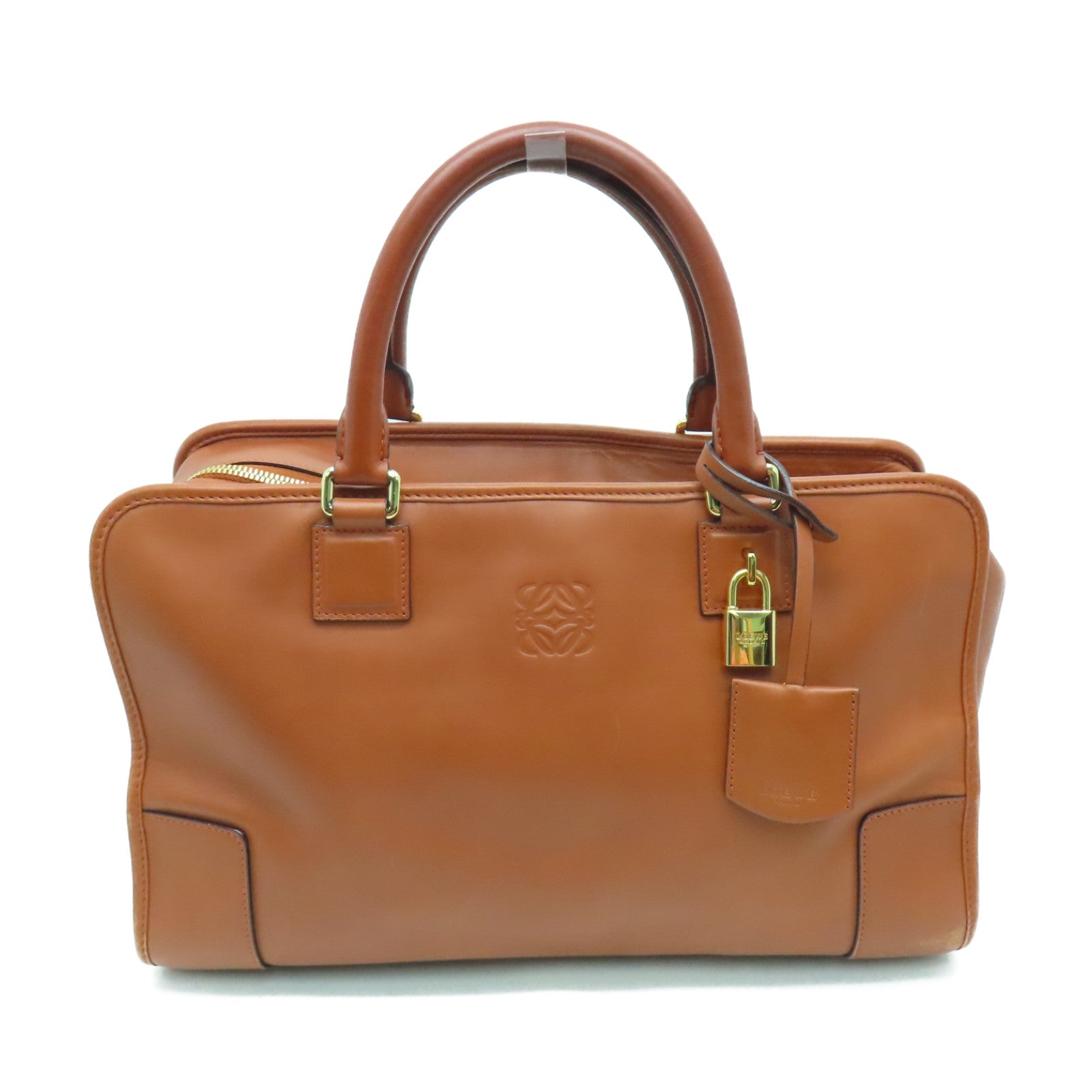 LOEWE cowhide leather Handbag gold buckle handle bag brown