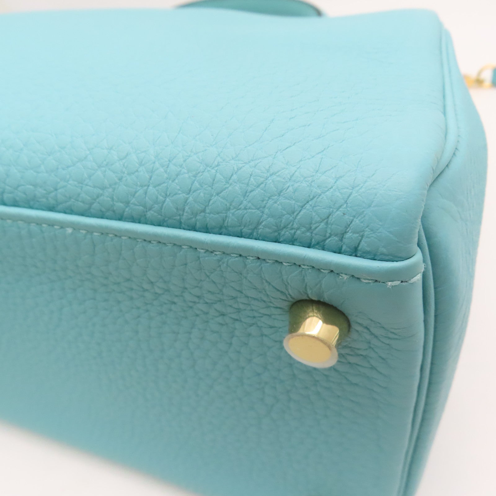 HERMES Clemence皮革Kelly 35金扣手挽肩背两用袋Blue Atoll/蓝色