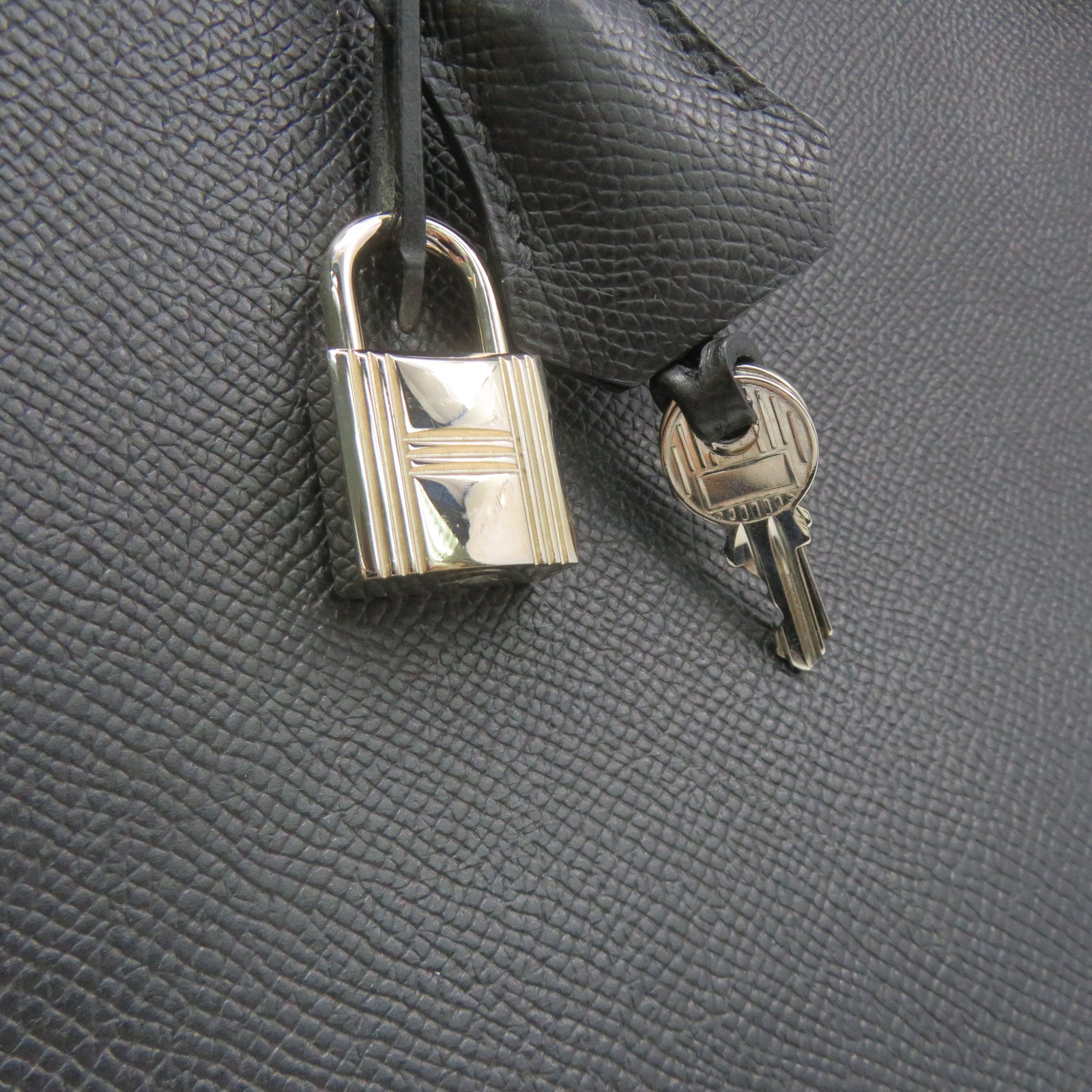 HERMES Epsom Leather Birkin 35 Hand Bag Silver Buckle Hand Bag Black