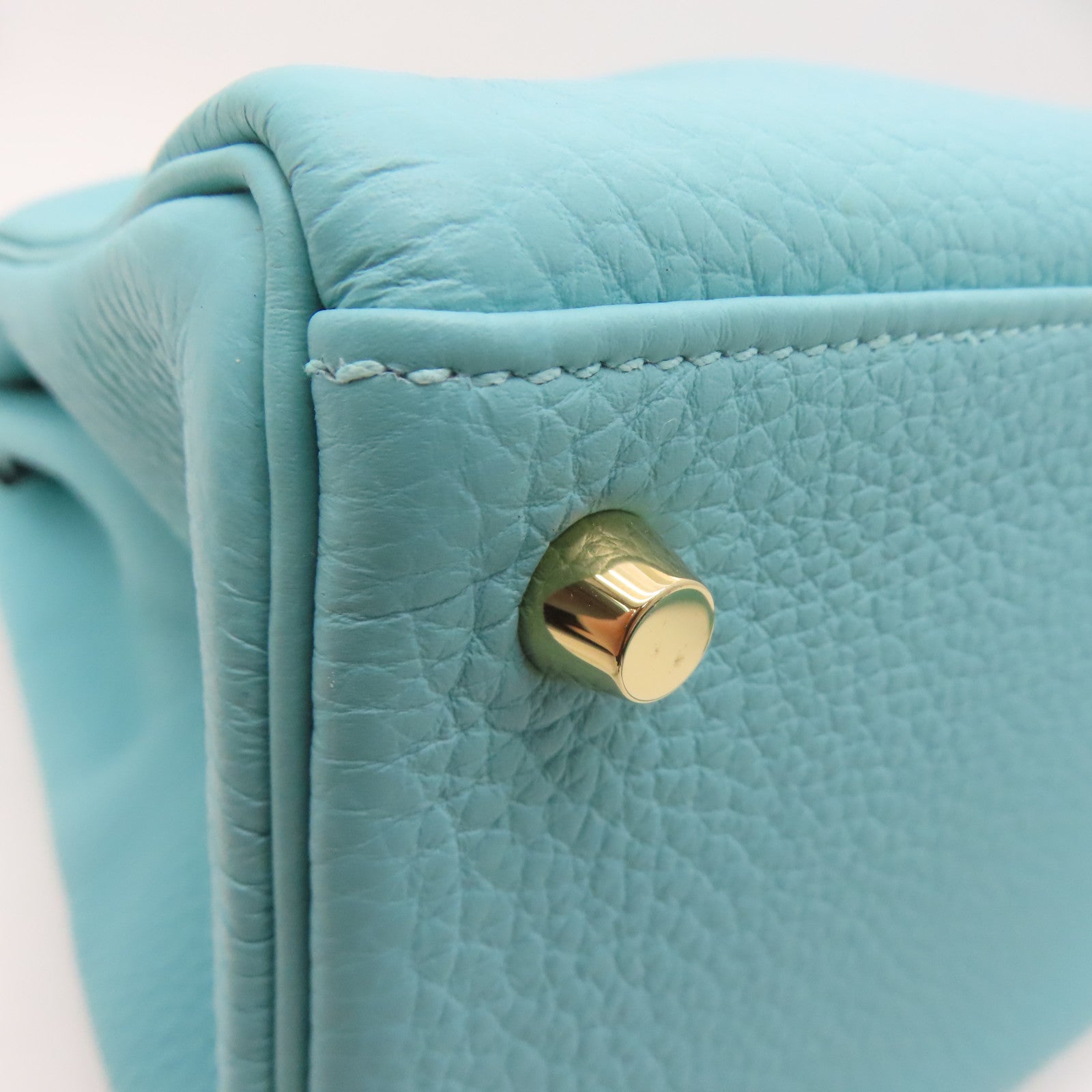 HERMES Clemence皮革Kelly 35金扣手挽肩背两用袋Blue Atoll/蓝色