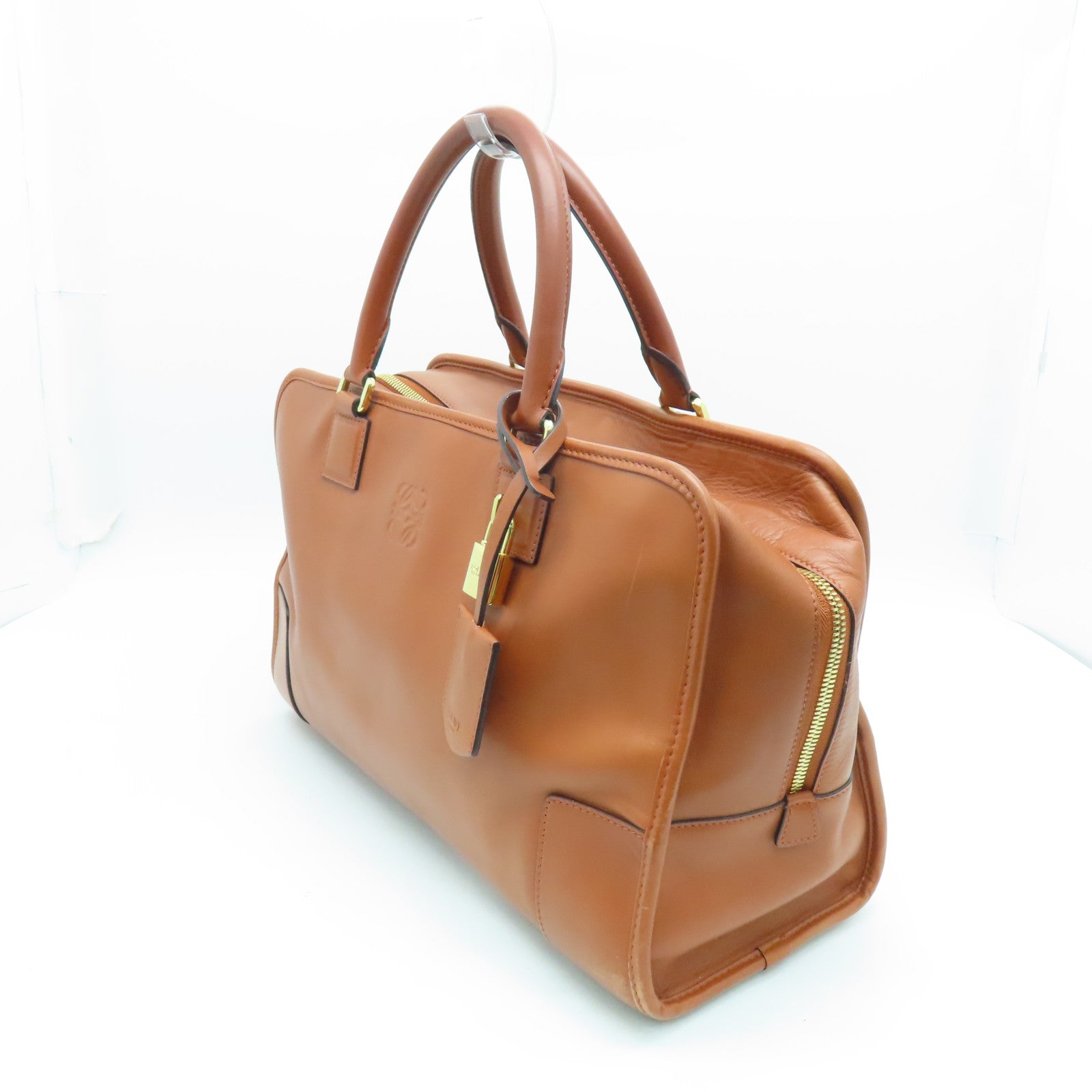 LOEWE cowhide leather Handbag gold buckle handle bag brown