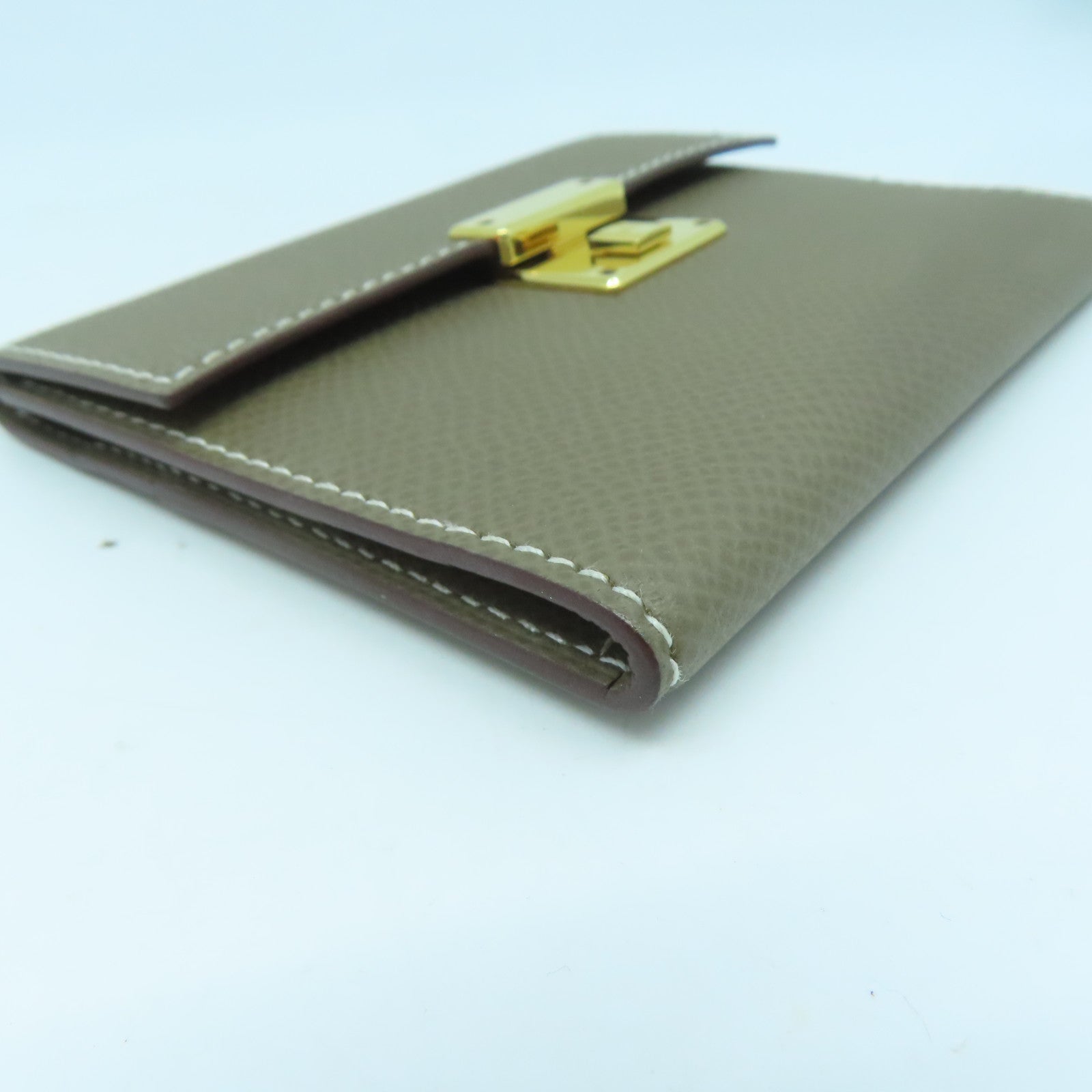 HERMES Epsom皮革Clic金扣卡片套啡色