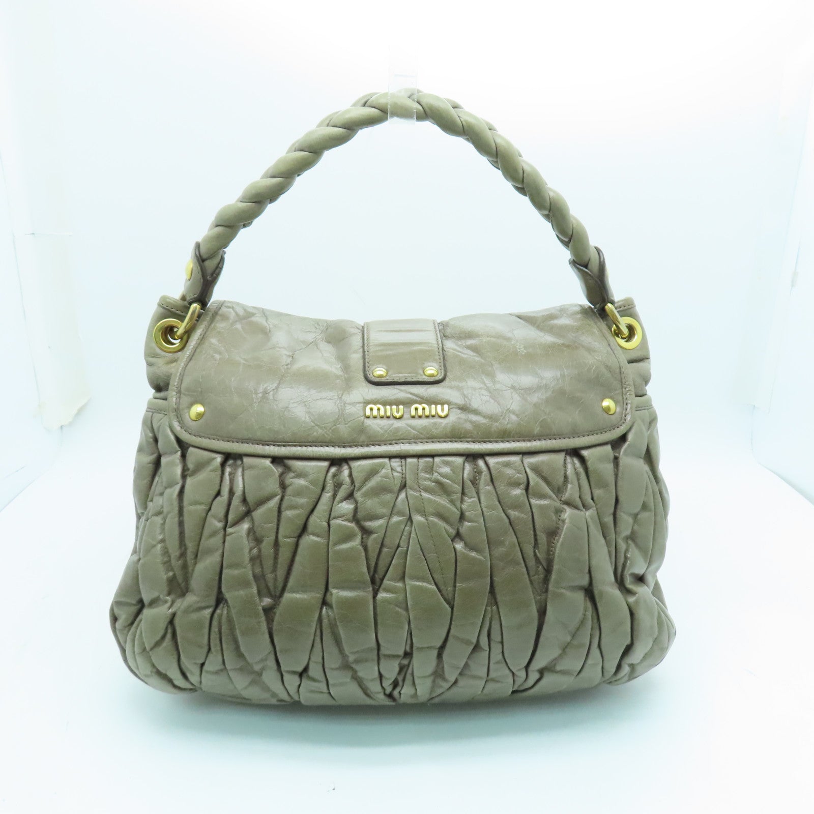 Miu Miu 【激減優惠】牛皮皮革Coffer Bag金扣手挽肩背兩用袋灰色