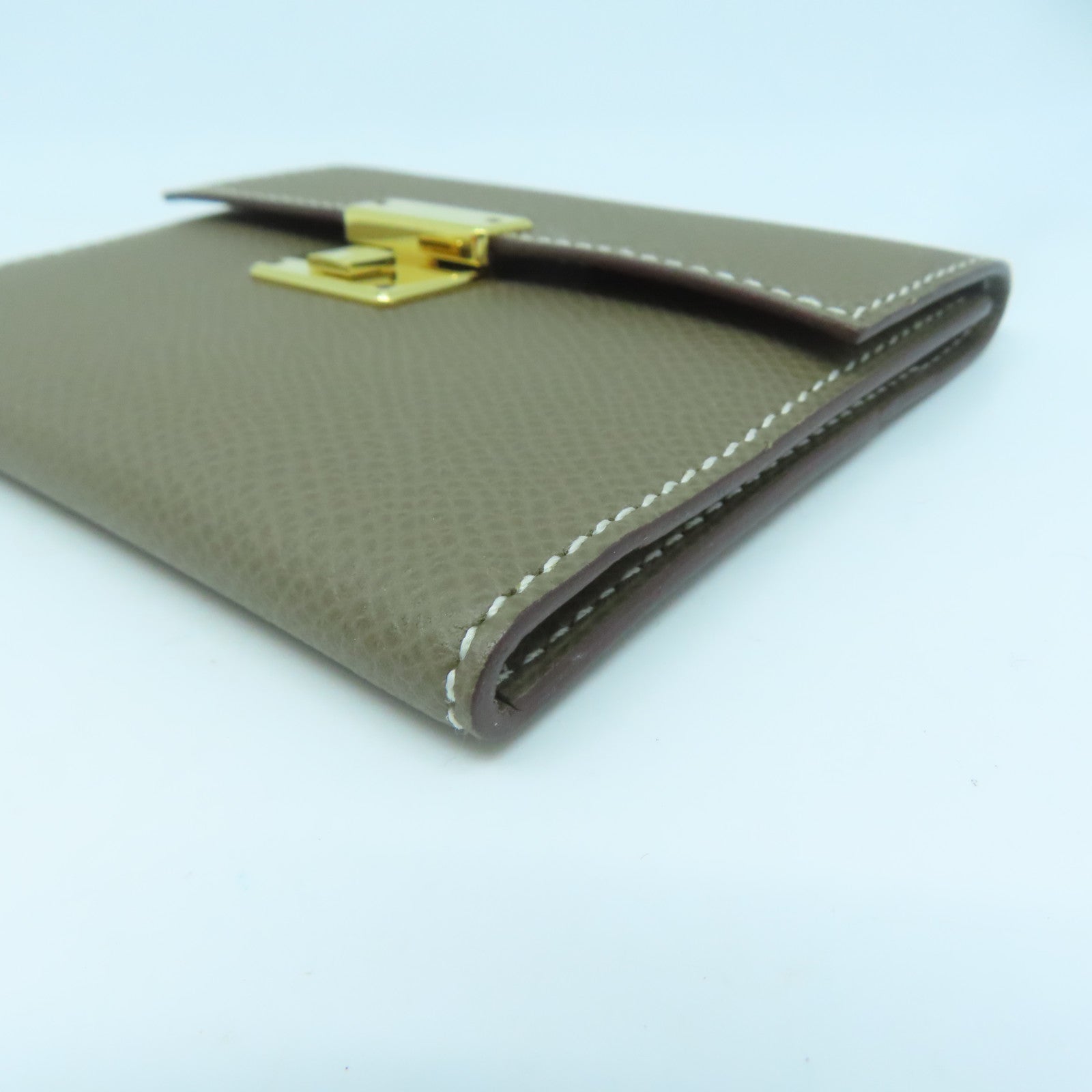 HERMES Epsom皮革Clic金扣卡片套啡色