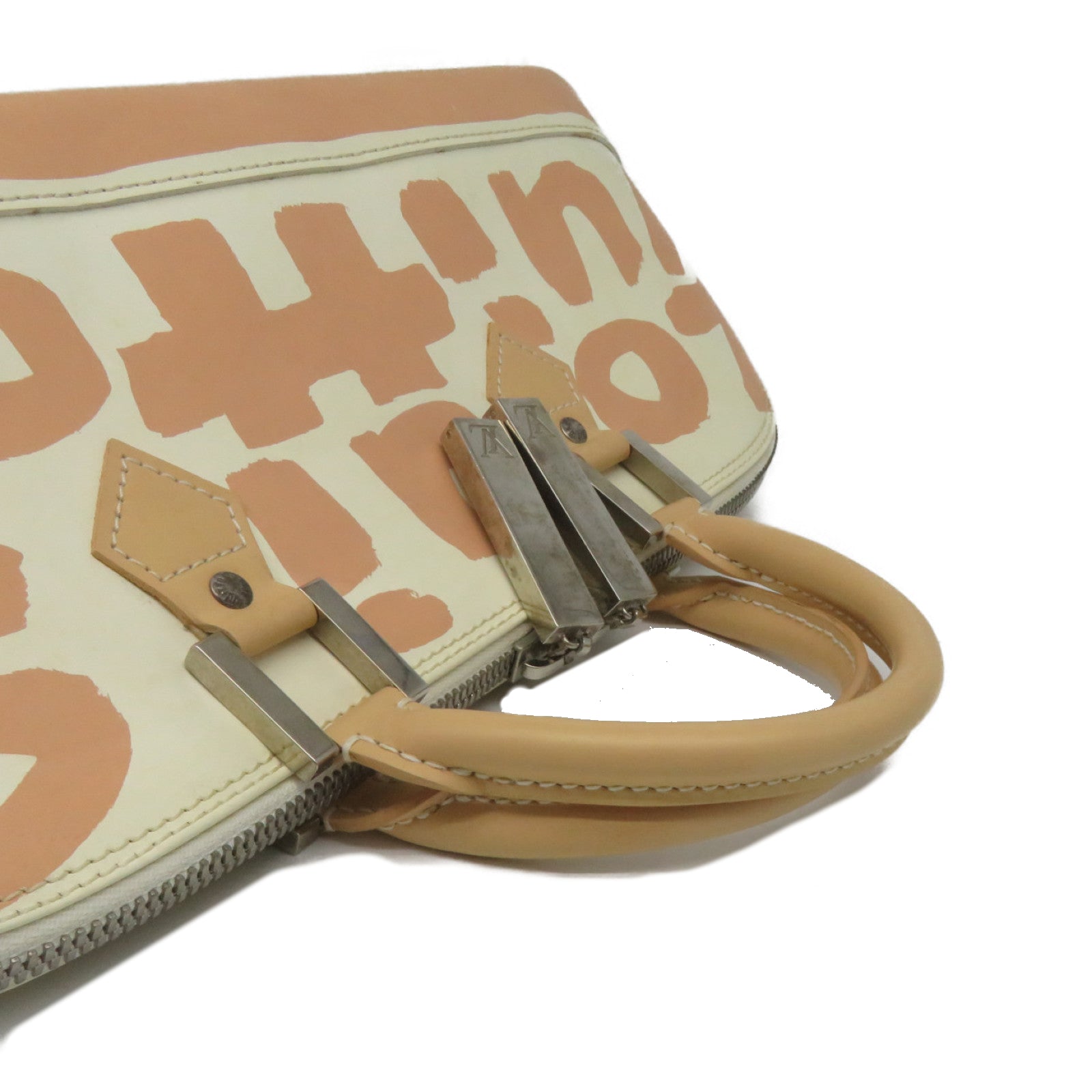 LOUIS VUITTON Monogram Graffity Handbag银扣手挽袋米色