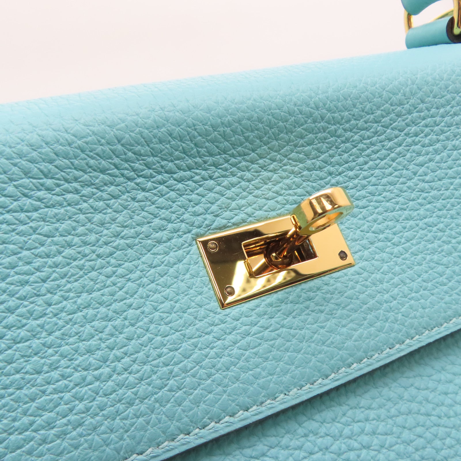 HERMES Clemence皮革Kelly 35金扣手挽肩背两用袋Blue Atoll/蓝色