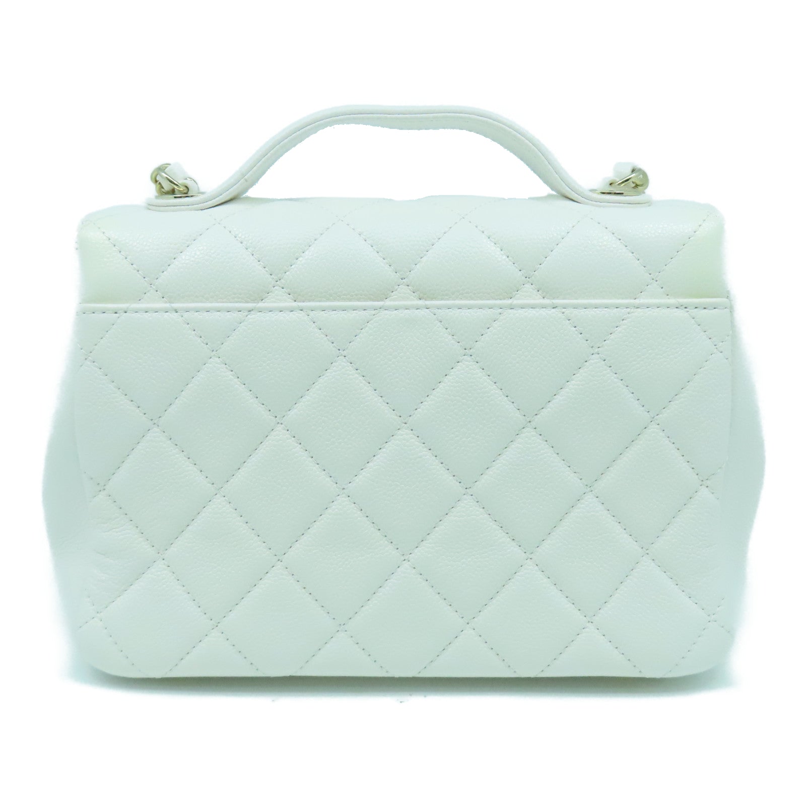CHANEL 菱格Caviar皮革Business Affinity Bag金扣鏈帶手挽肩背兩用袋白色