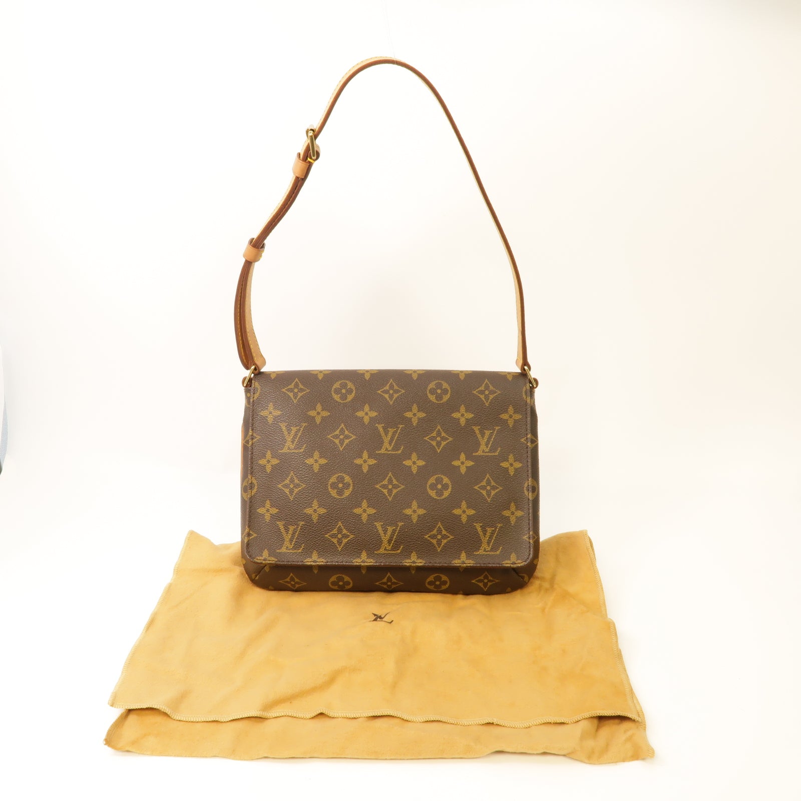 LOUIS VUITTON Monogram Musette Tango金扣肩背袋棕色