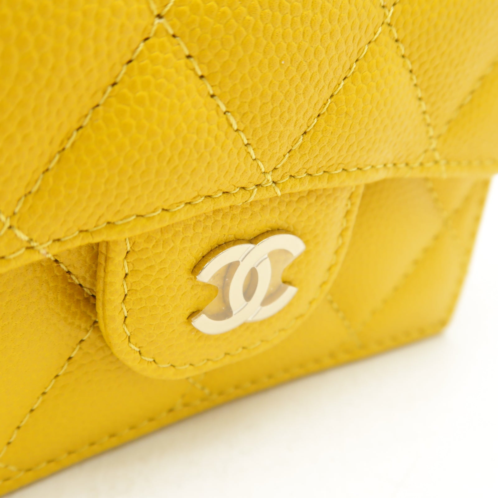 CHANEL 菱格Caviar皮革Wallet金扣錢包黃色