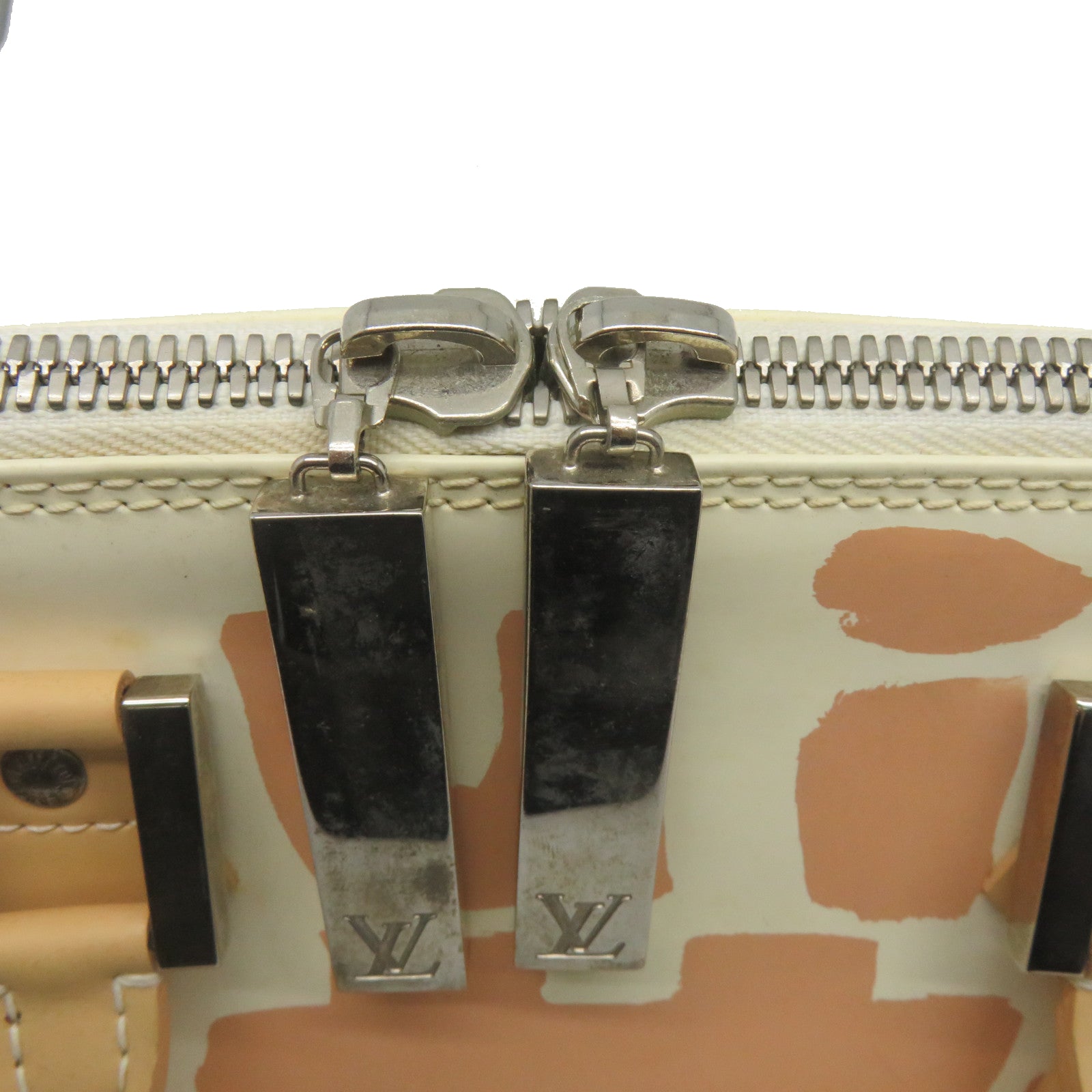 LOUIS VUITTON Monogram Graffity Handbag银扣手挽袋米色