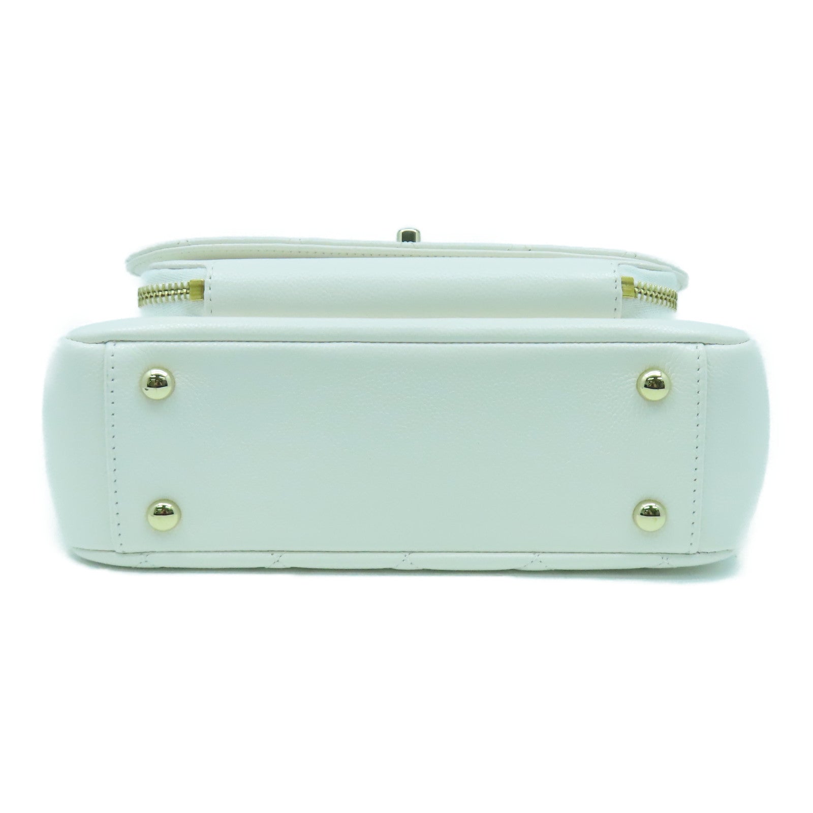 CHANEL 菱格Caviar皮革Business Affinity Bag金扣鏈帶手挽肩背兩用袋白色