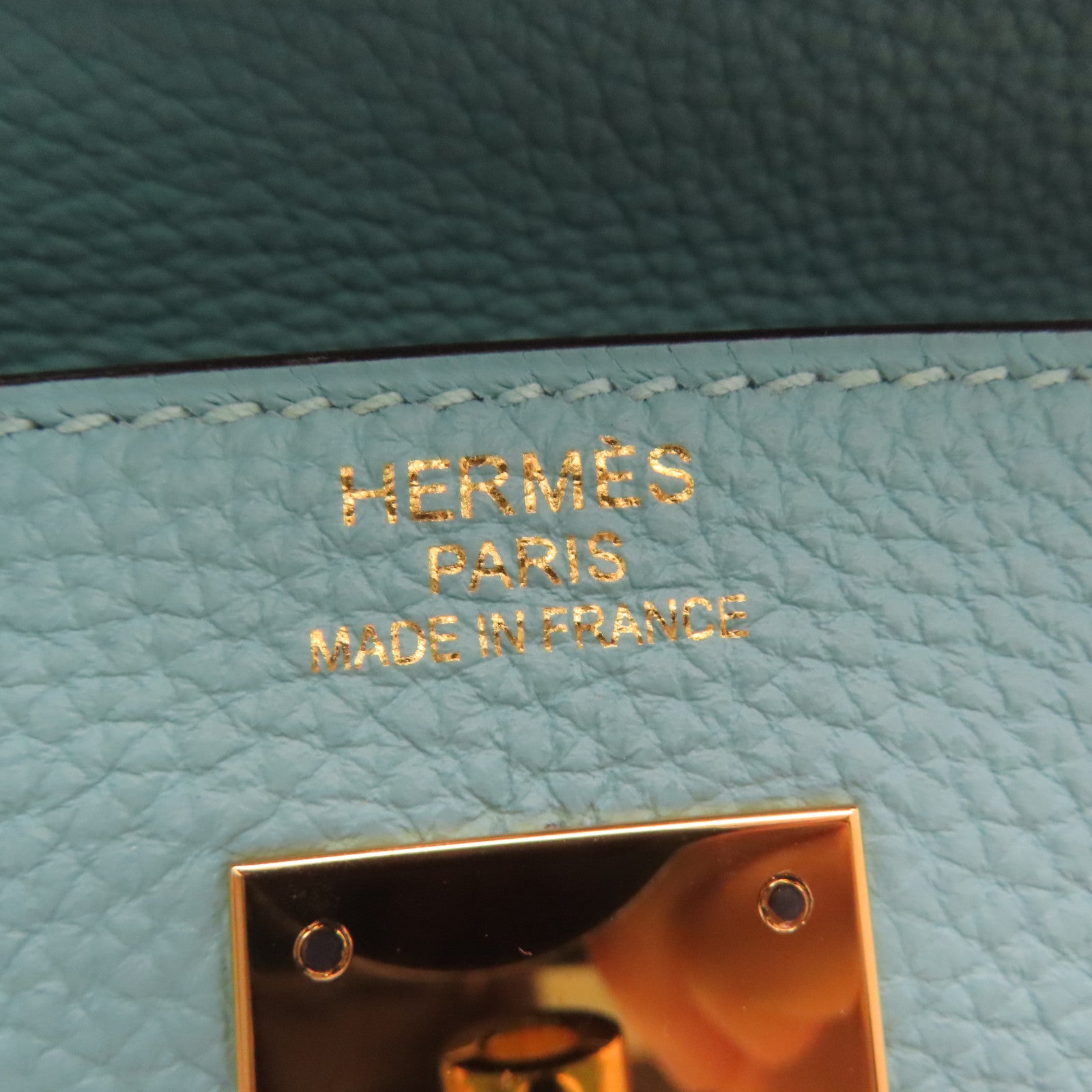 HERMES Clemence皮革Kelly 35金扣手挽肩背两用袋Blue Atoll/蓝色