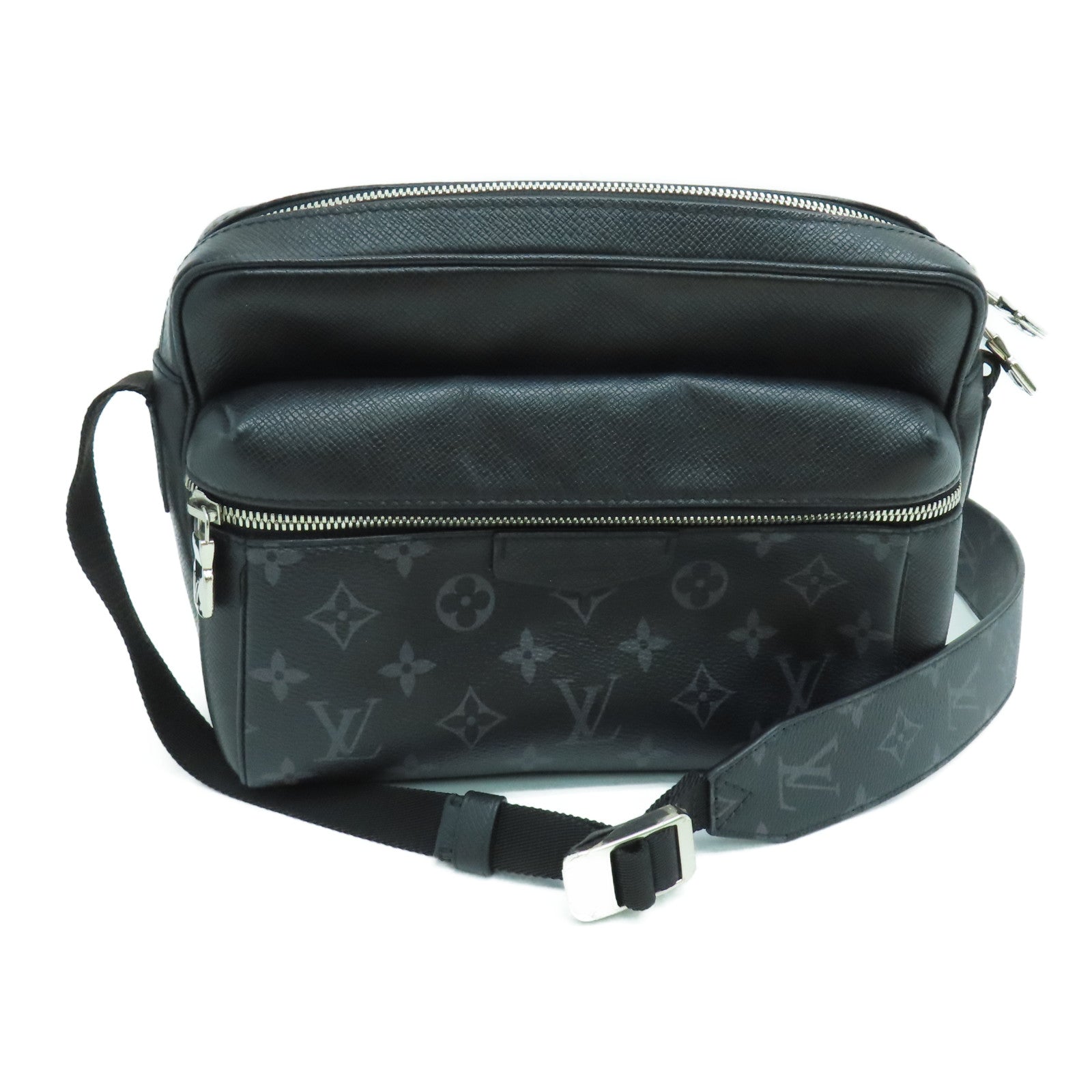 LOUIS VUITTON Monogram Eclipse Outdoor Messenger PM Silver Buckle Shoulder Bag Black