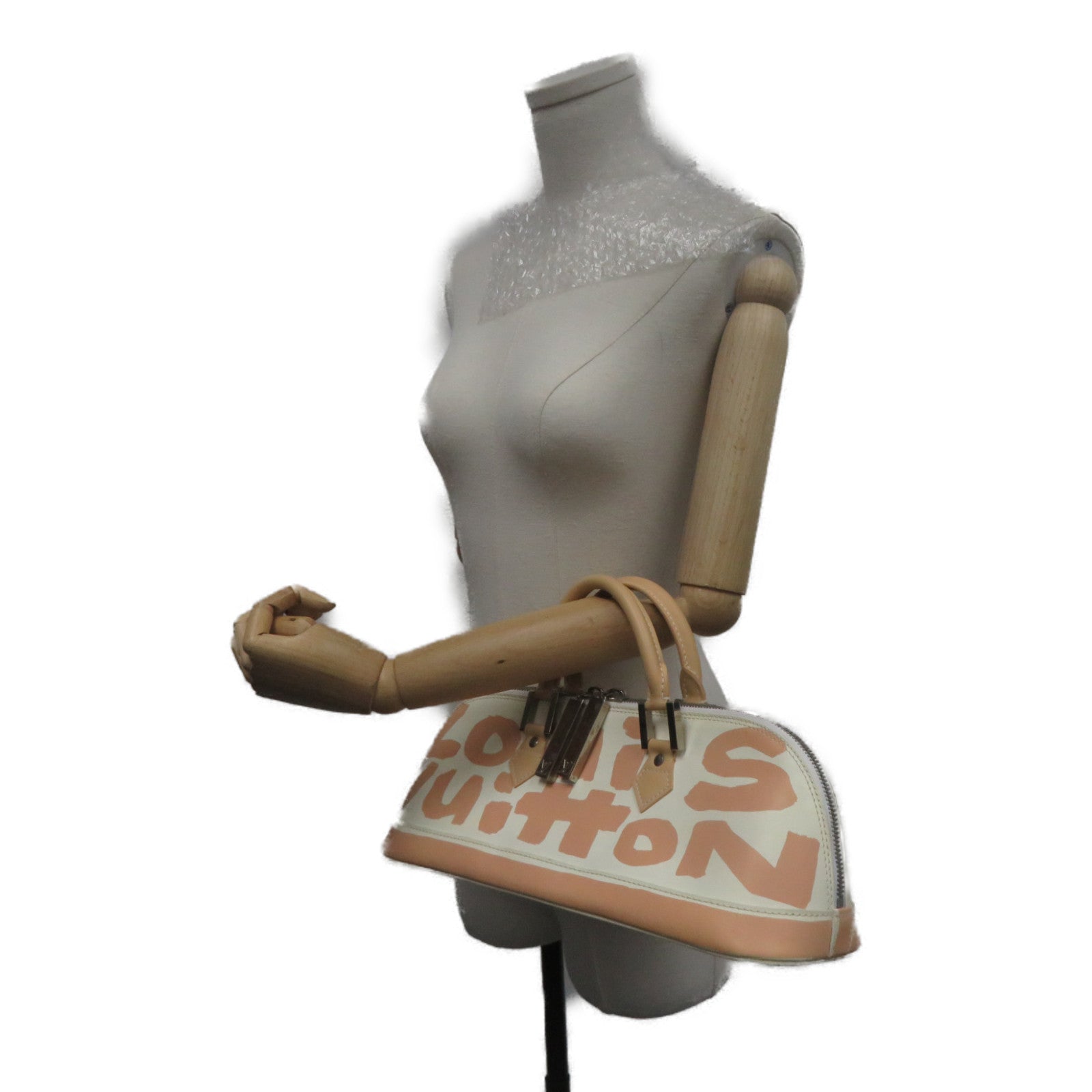 LOUIS VUITTON Monogram Graffity Handbag银扣手挽袋米色
