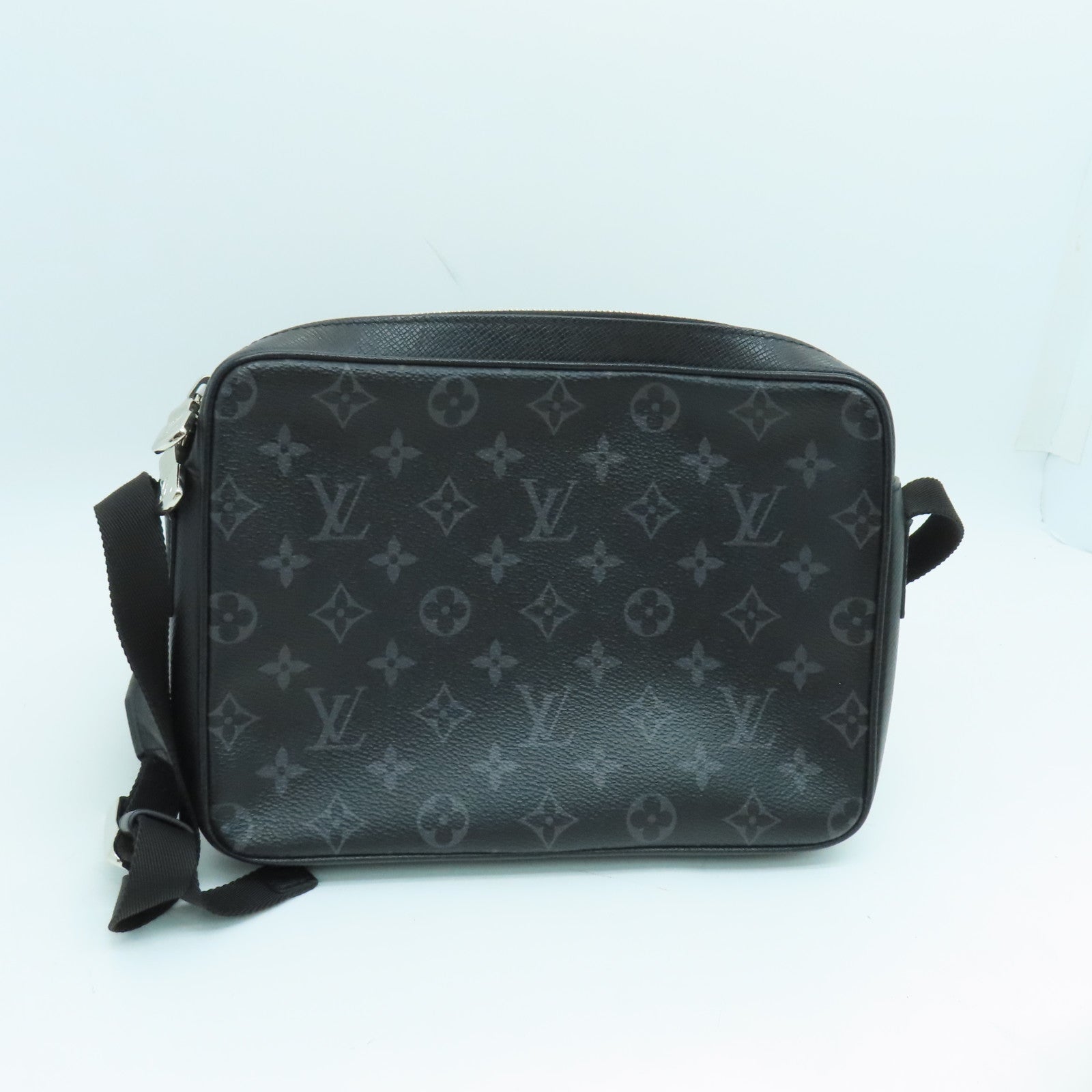 LOUIS VUITTON Monogram Eclipse Outdoor Messenger PM Silver Buckle Shoulder Bag Black