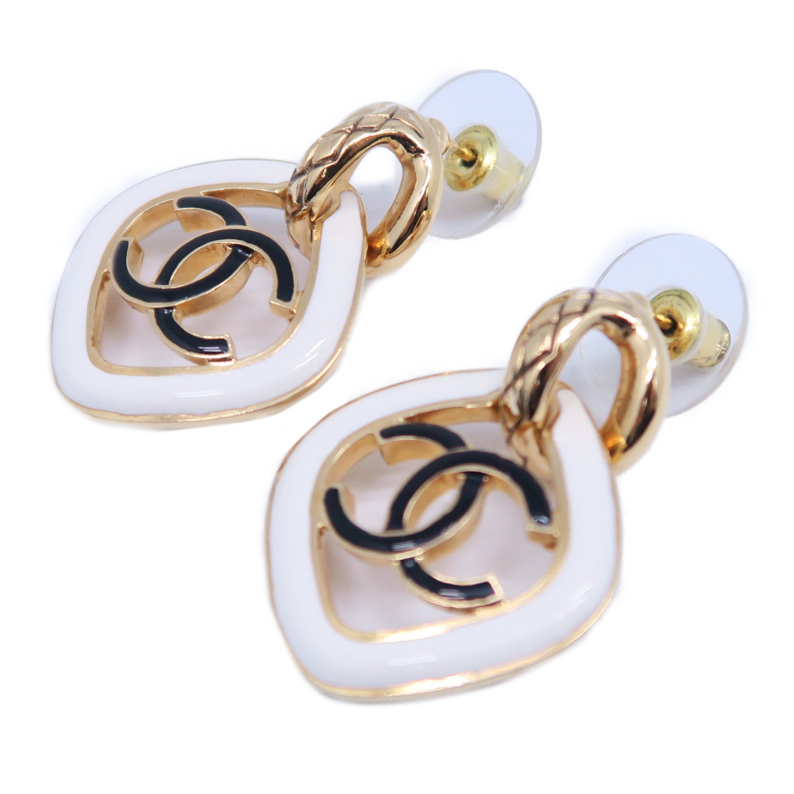 CHANEL 金屬Earrings金扣耳環白色/黑色