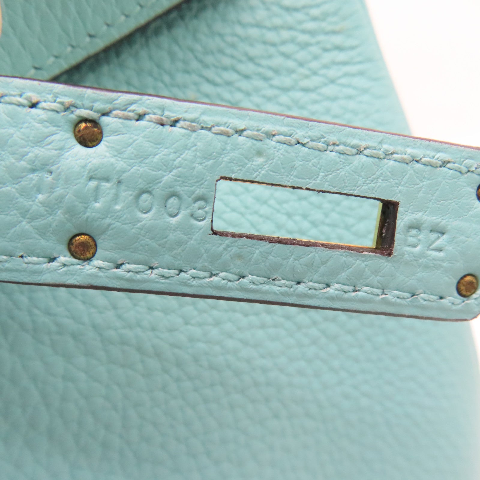 HERMES Clemence皮革Kelly 35金扣手挽肩背两用袋Blue Atoll/蓝色