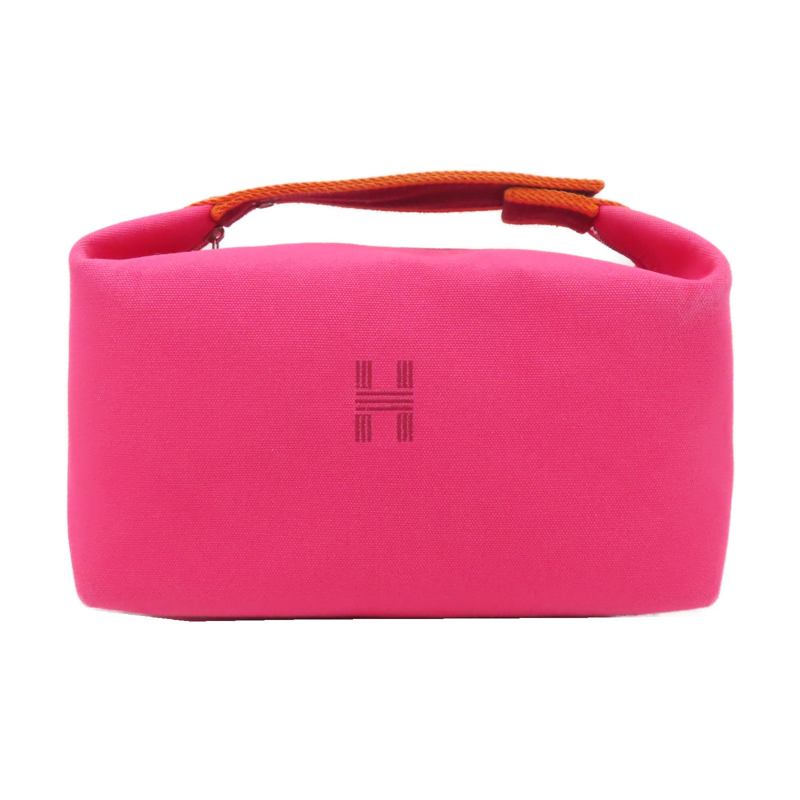 HERMES 帆布Bride a Brac Case銀扣手挽袋粉紅色