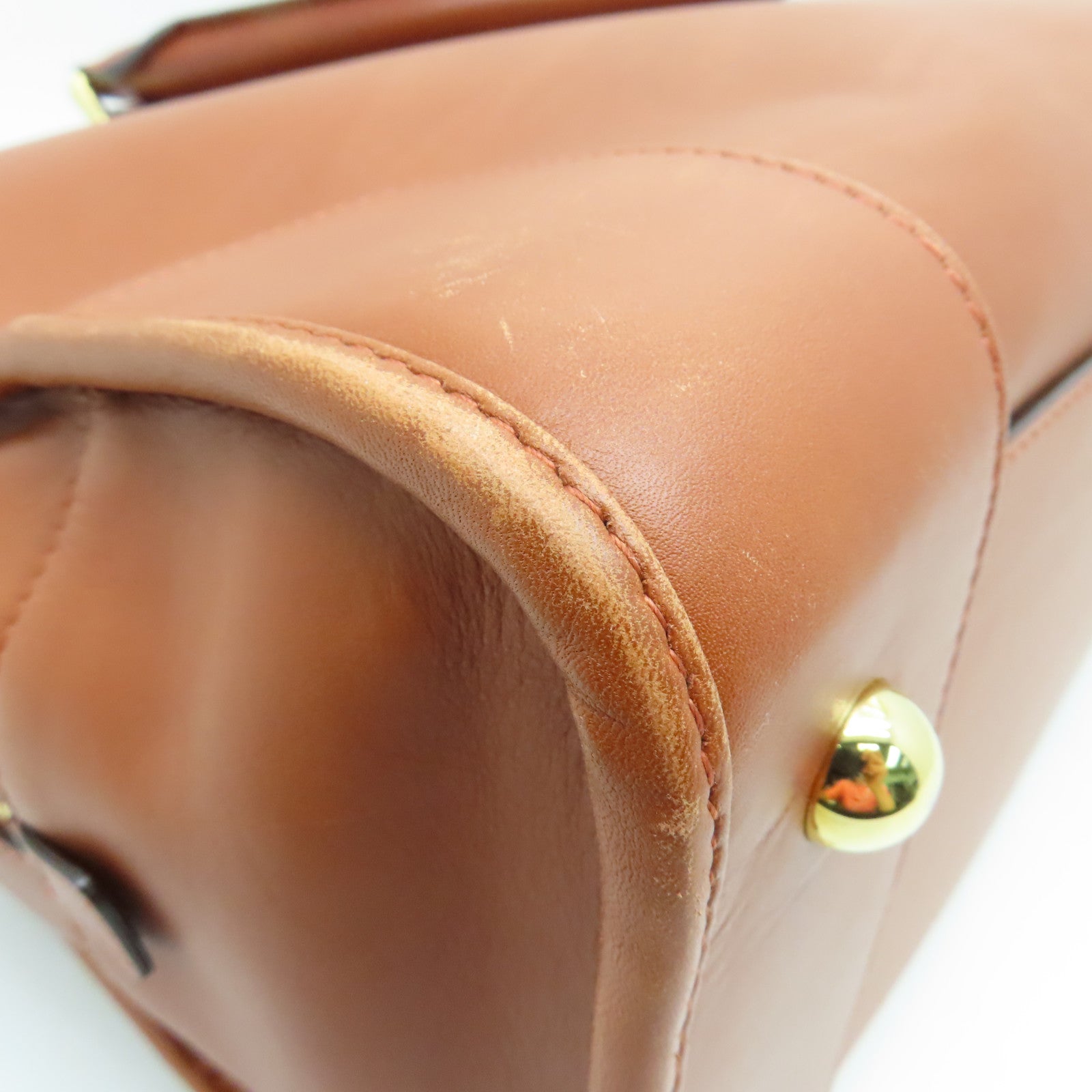LOEWE cowhide leather Handbag gold buckle handle bag brown