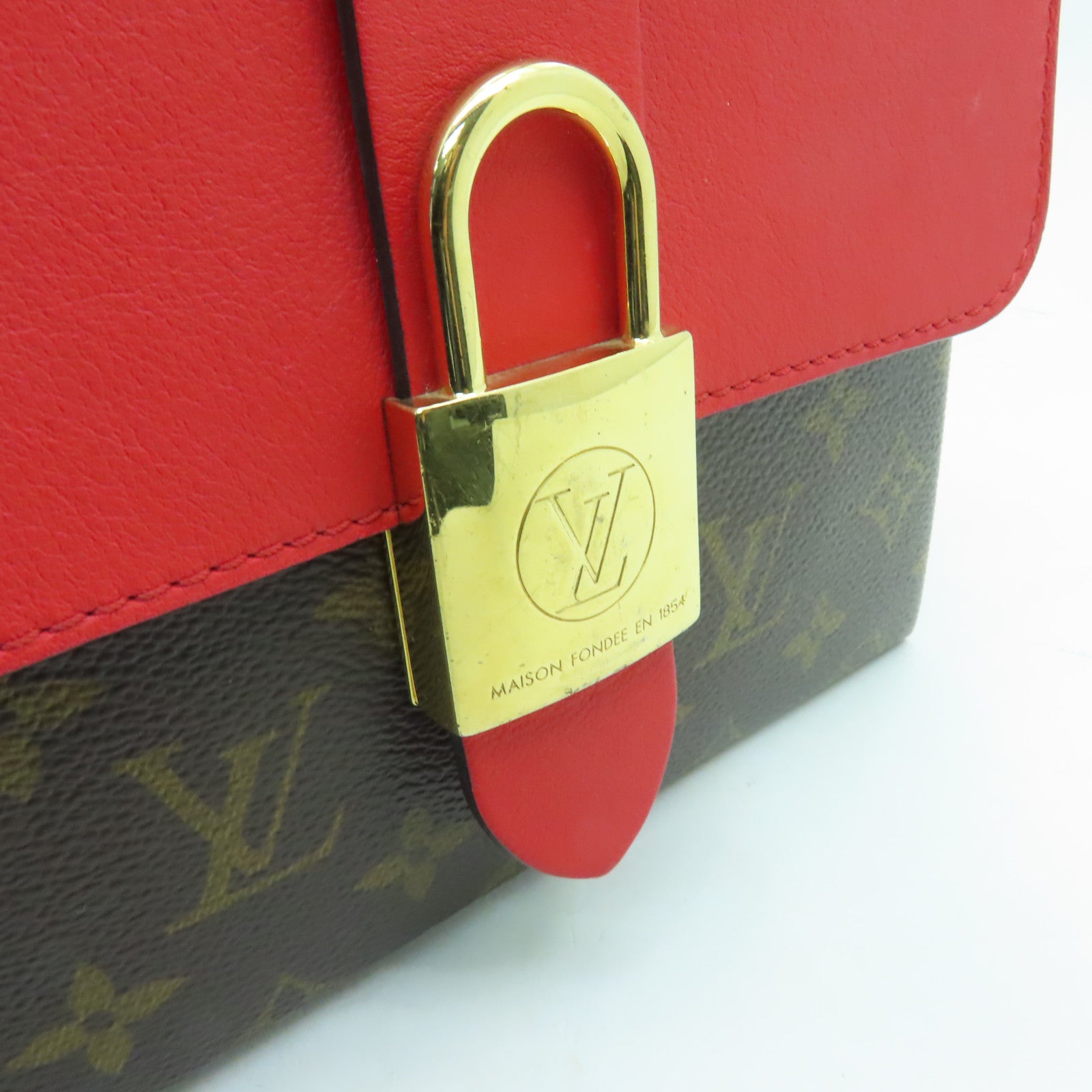 LOUIS VUITTON Monogram Locky BB金扣手挽肩背兩用袋紅色/棕色