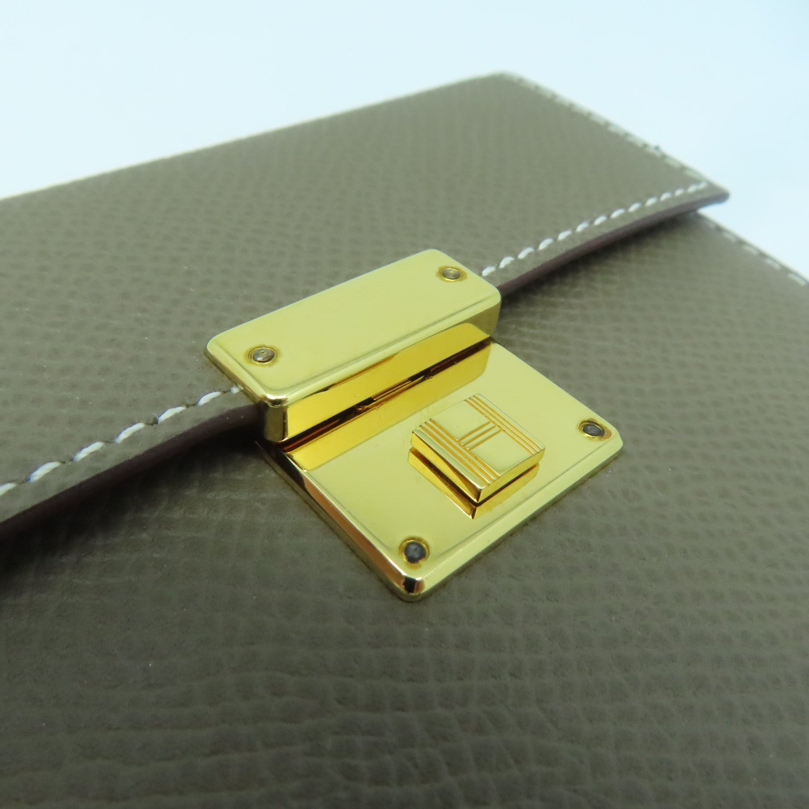 HERMES Epsom皮革Clic金扣卡片套啡色