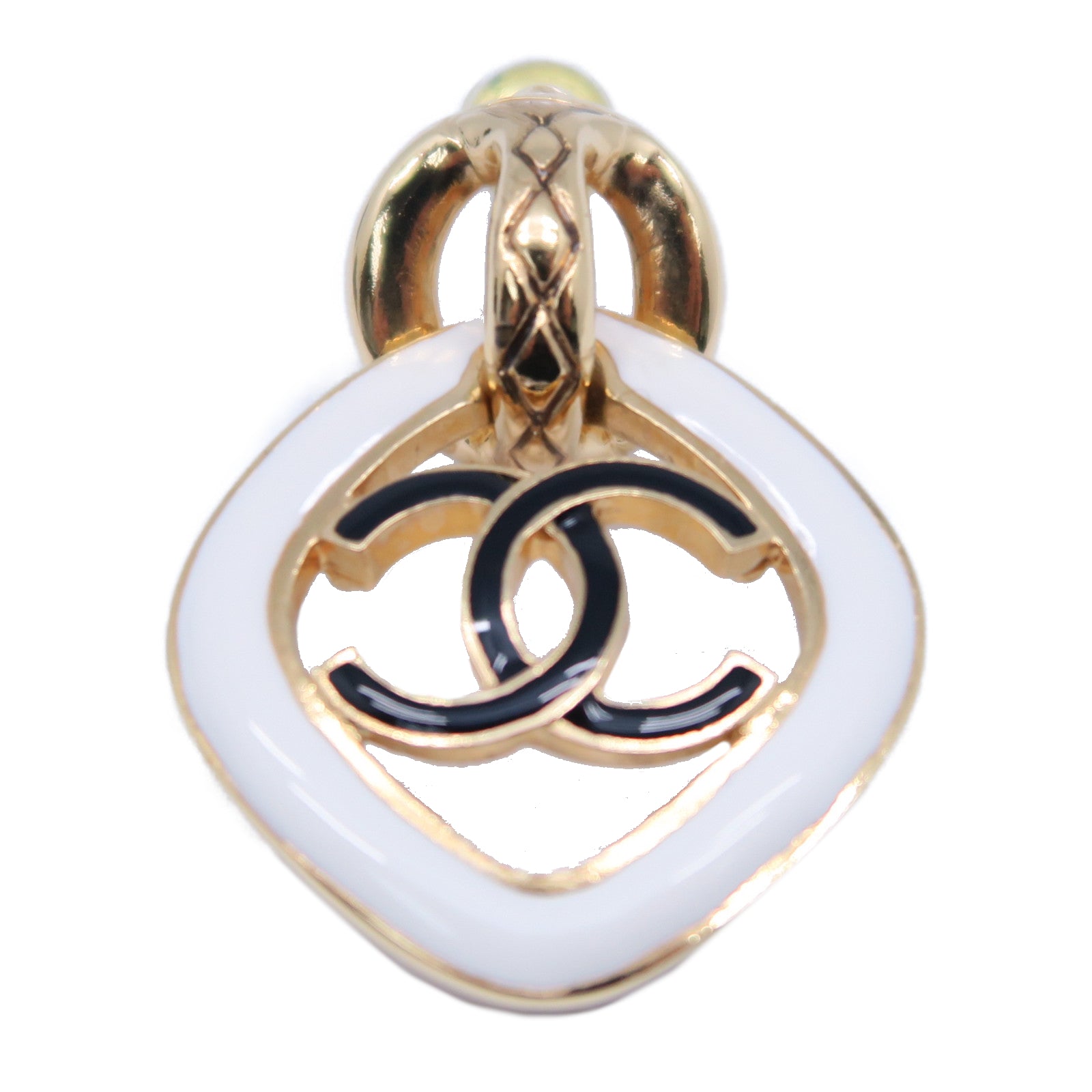 CHANEL 金屬Earrings金扣耳環白色/黑色