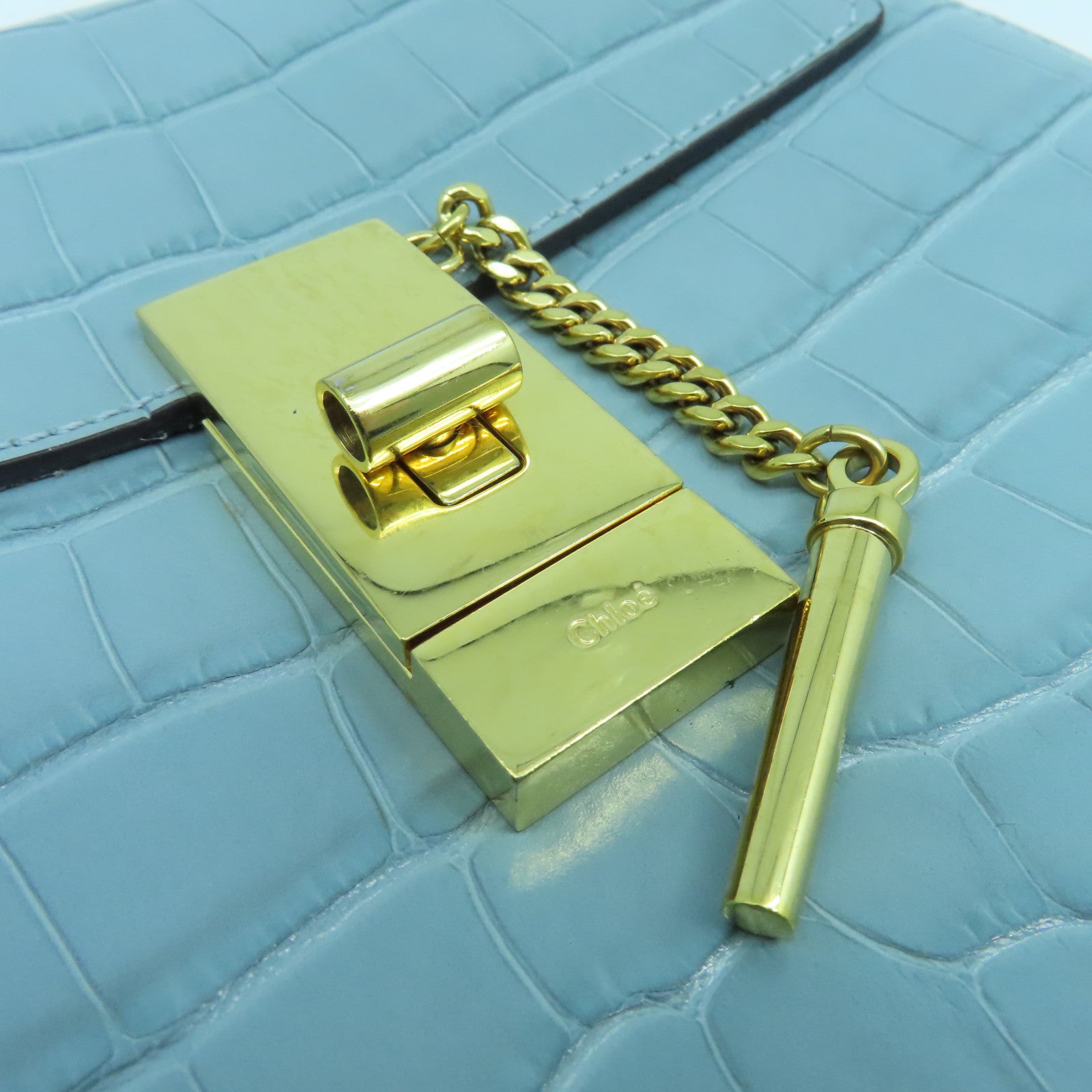 Chloe Leather Drew Bag Gold Buckle Chain Shoulder Bag Green