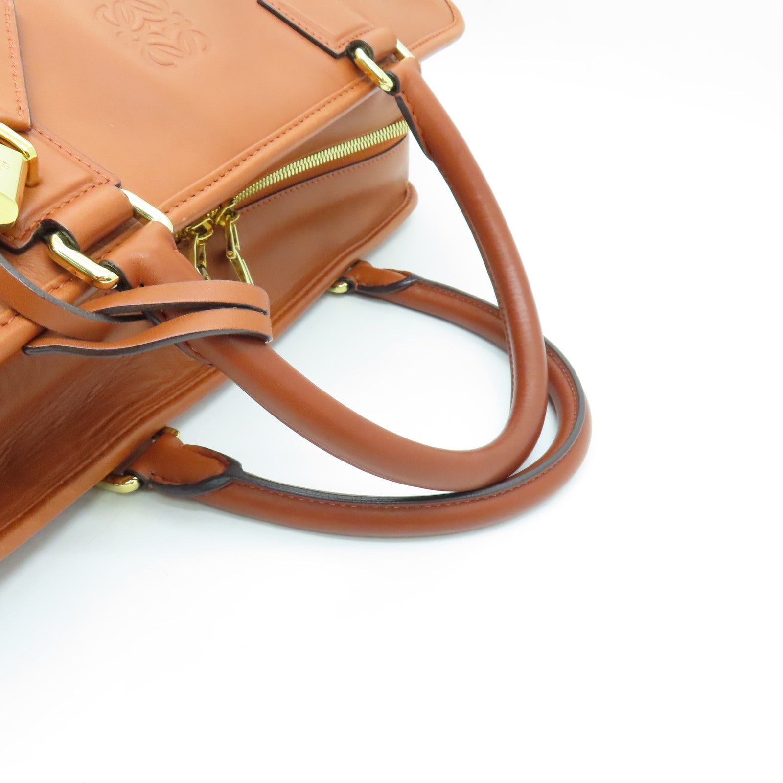 LOEWE cowhide leather Handbag gold buckle handle bag brown