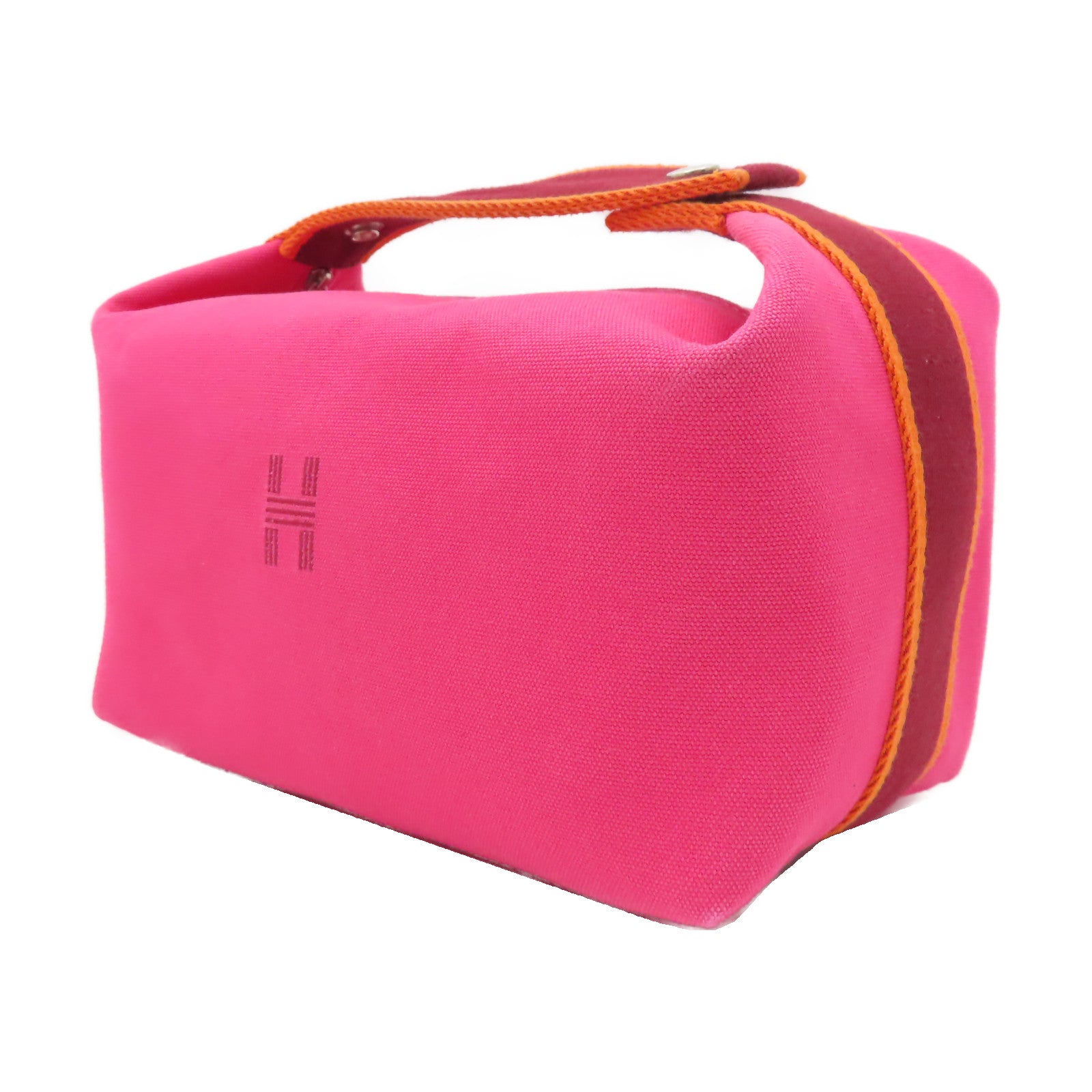 HERMES 帆布Bride a Brac Case銀扣手挽袋粉紅色