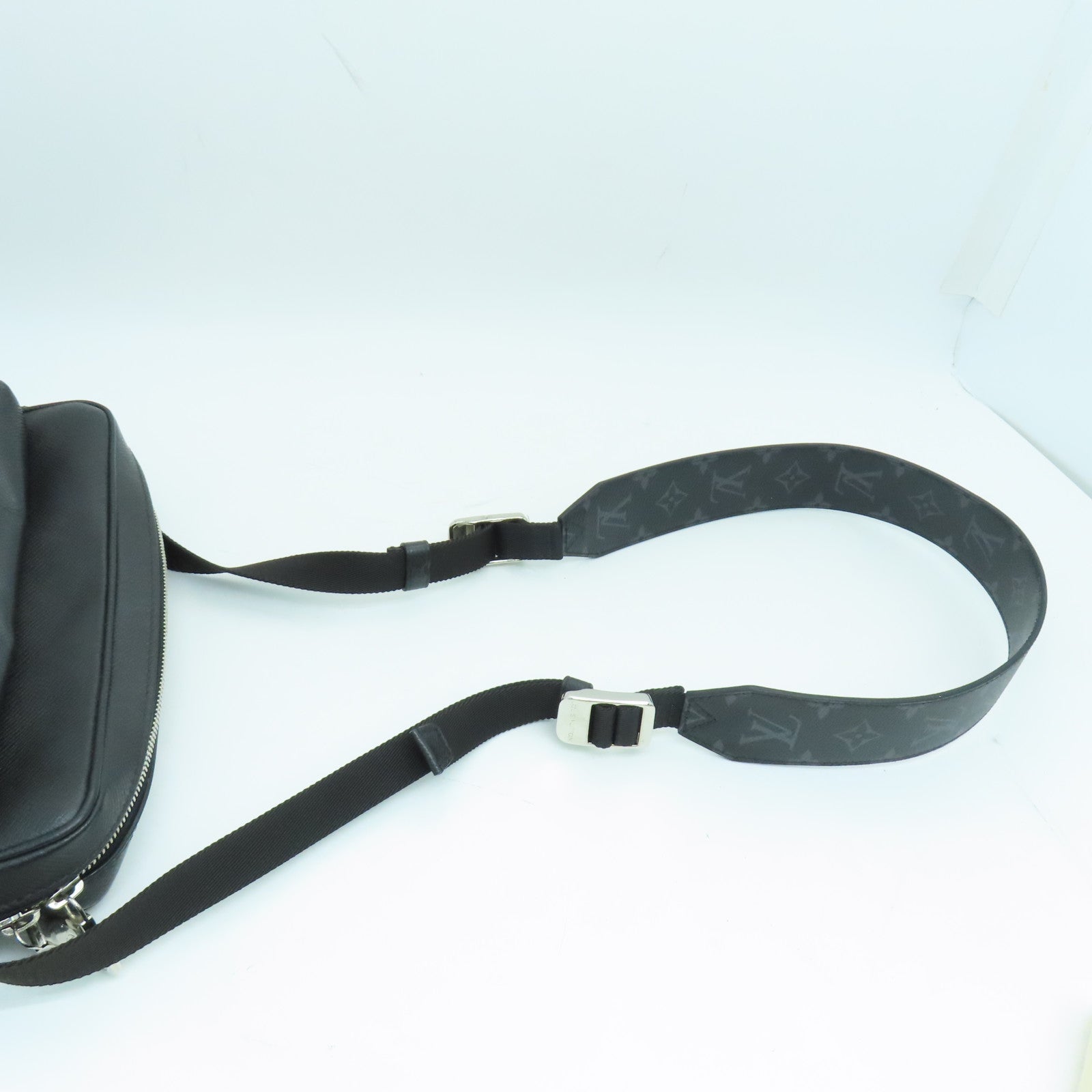 LOUIS VUITTON Monogram Eclipse Outdoor Messenger PM Silver Buckle Shoulder Bag Black