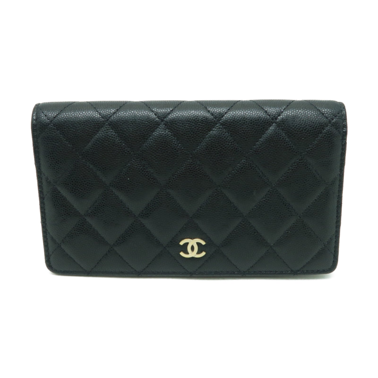 CHANEL 菱格Caviar皮革Long Wallet金扣長錢包黒色