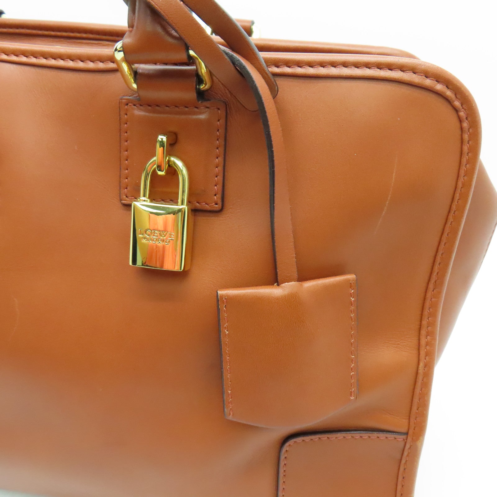 LOEWE cowhide leather Handbag gold buckle handle bag brown