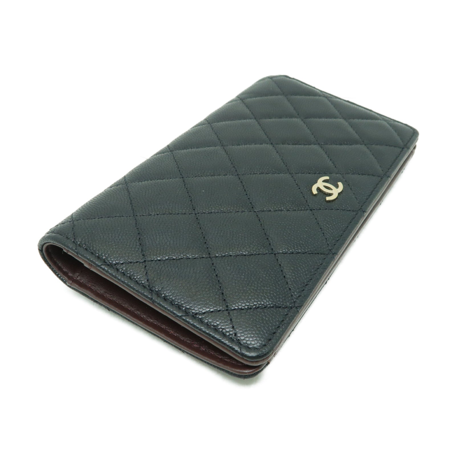 CHANEL 菱格Caviar皮革Long Wallet金扣長錢包黒色