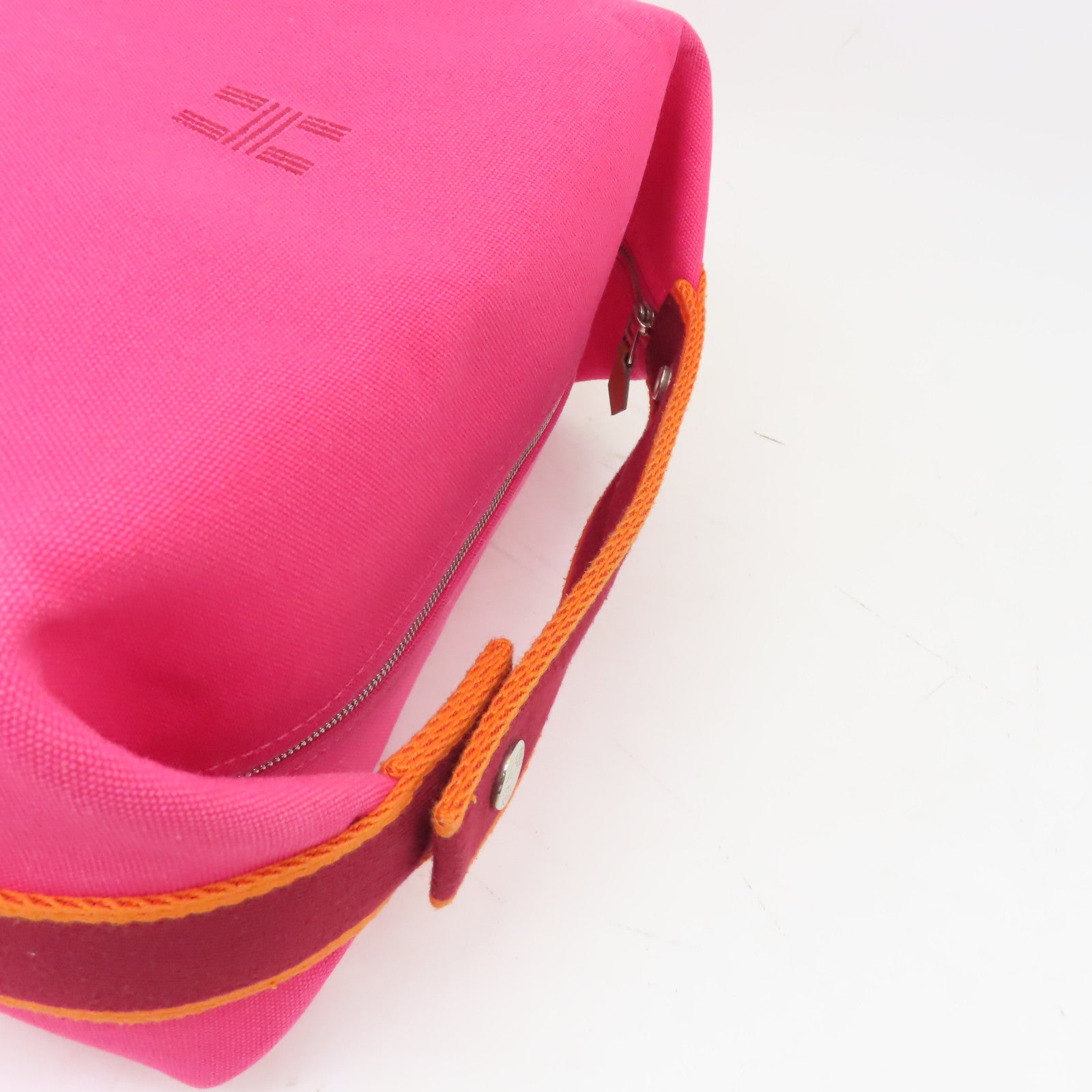HERMES 帆布Bride a Brac Case銀扣手挽袋粉紅色