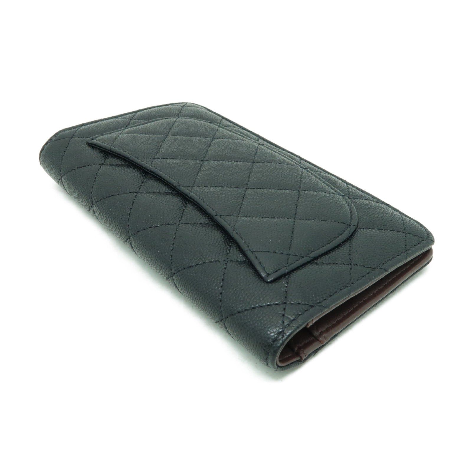 CHANEL 菱格Caviar皮革Long Wallet金扣長錢包黒色
