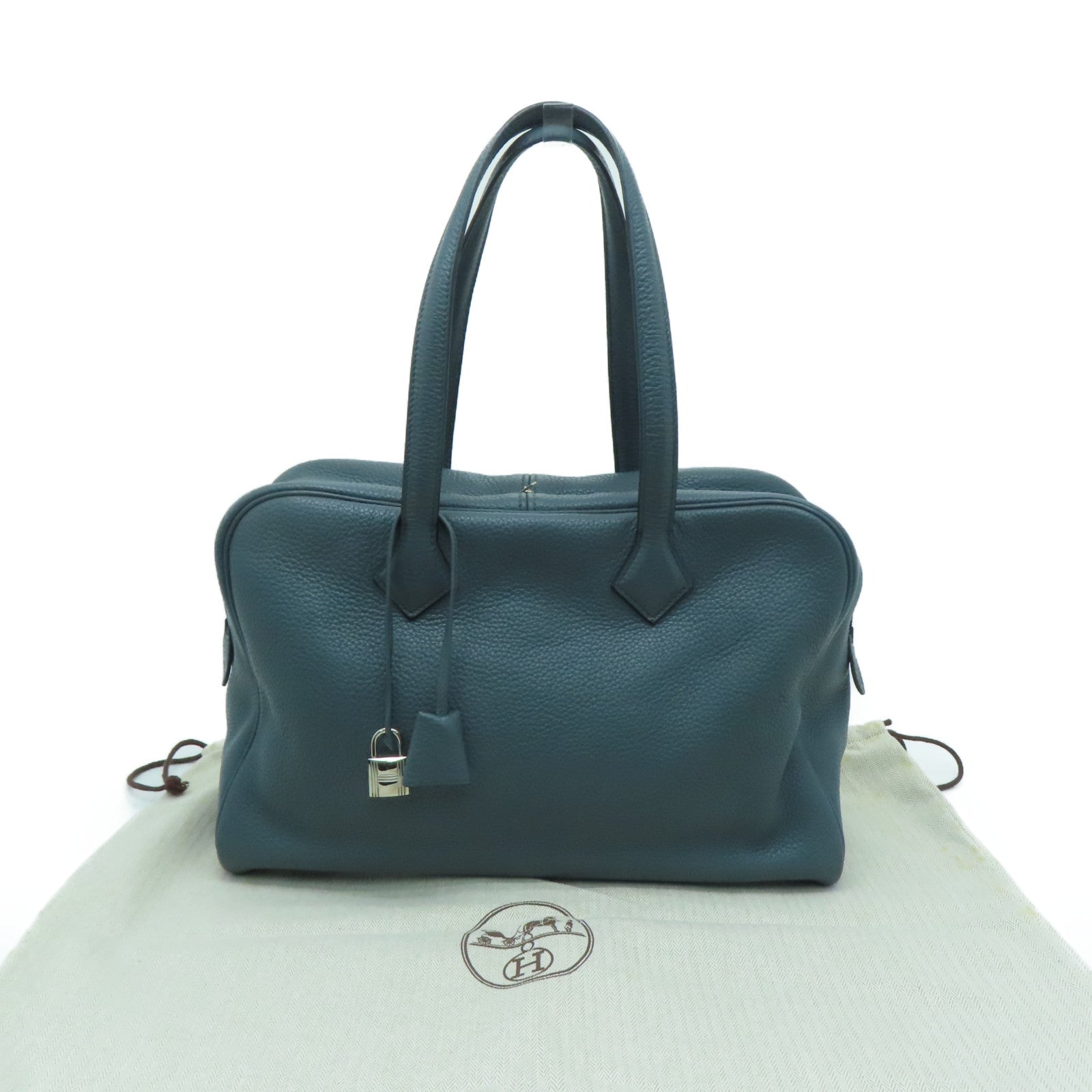 HERMES 【激減優惠】Clemence皮革Victoria銀扣手挽袋灰色