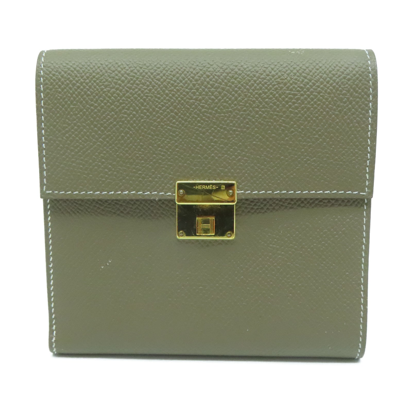HERMES Epsom皮革Clic金扣錢包啡色