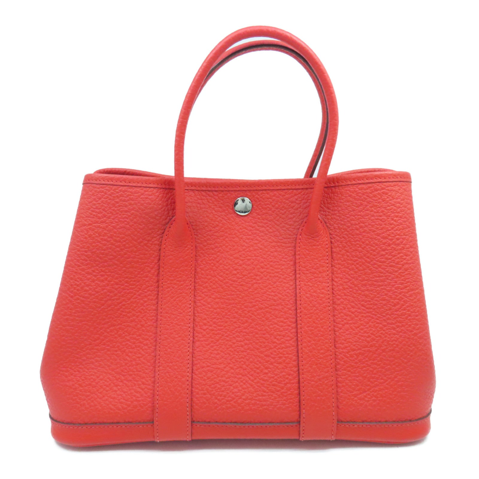 HERMES Country Leather Garden Party TPM Silver Buckle Hand Bag Tomato Red