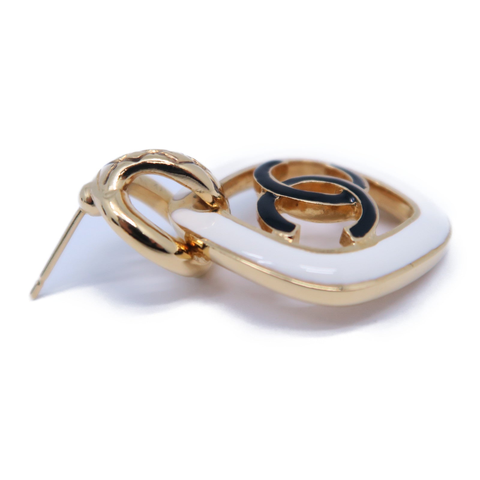 CHANEL 金屬Earrings金扣耳環白色/黑色